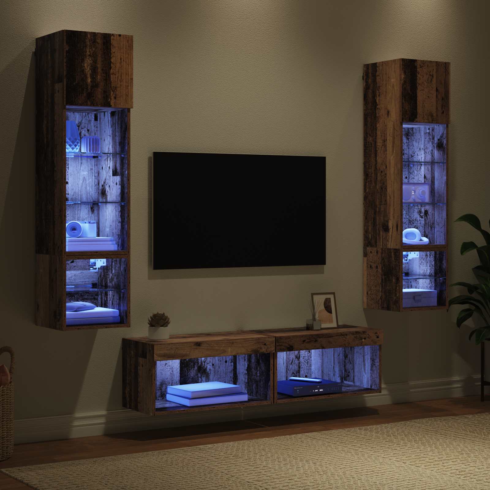 Unité murale de TV 6 pcs Bois Ancien Bois d'ingénierie - XIOS