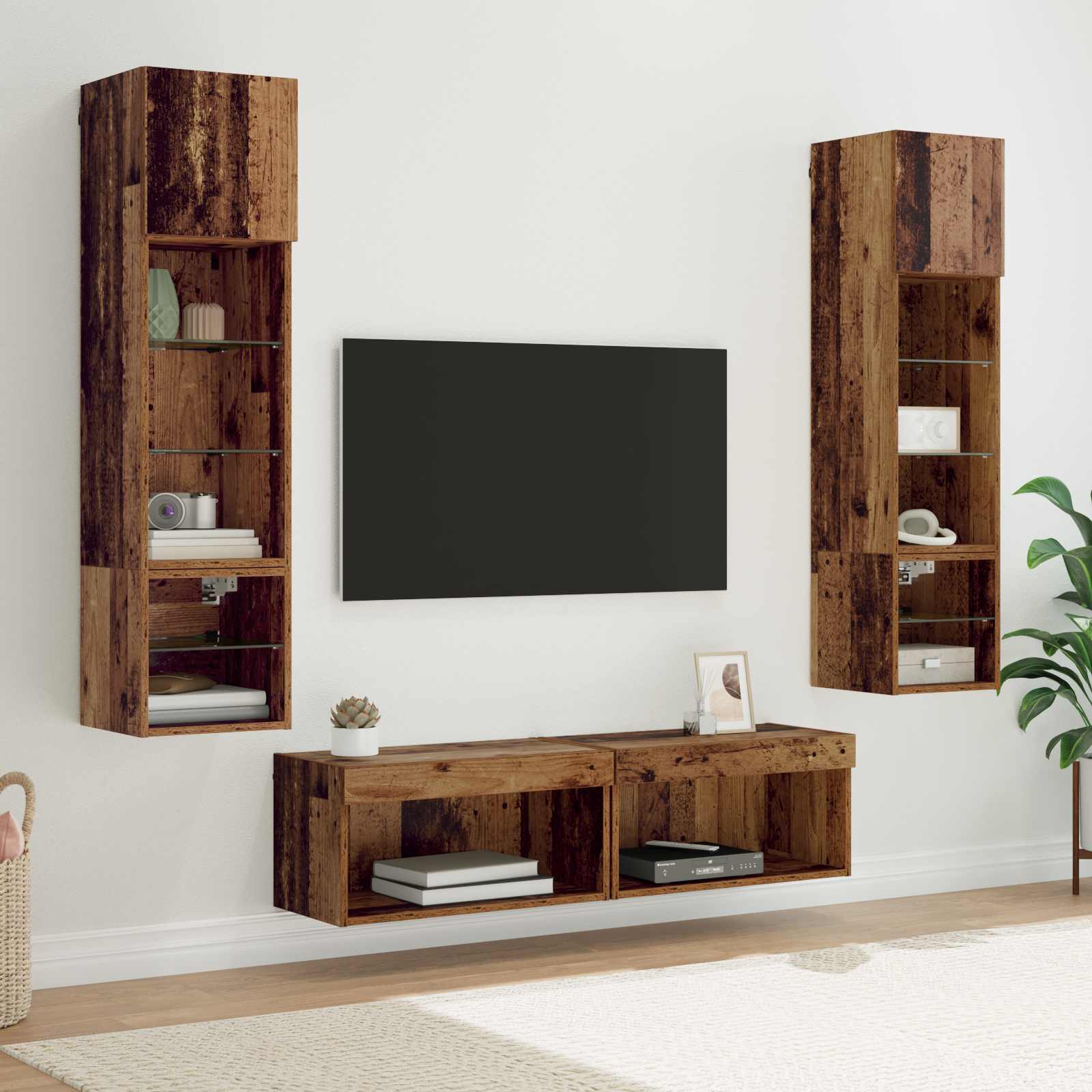 Unité murale de TV 6 pcs Bois Ancien Bois d'ingénierie - XIOS