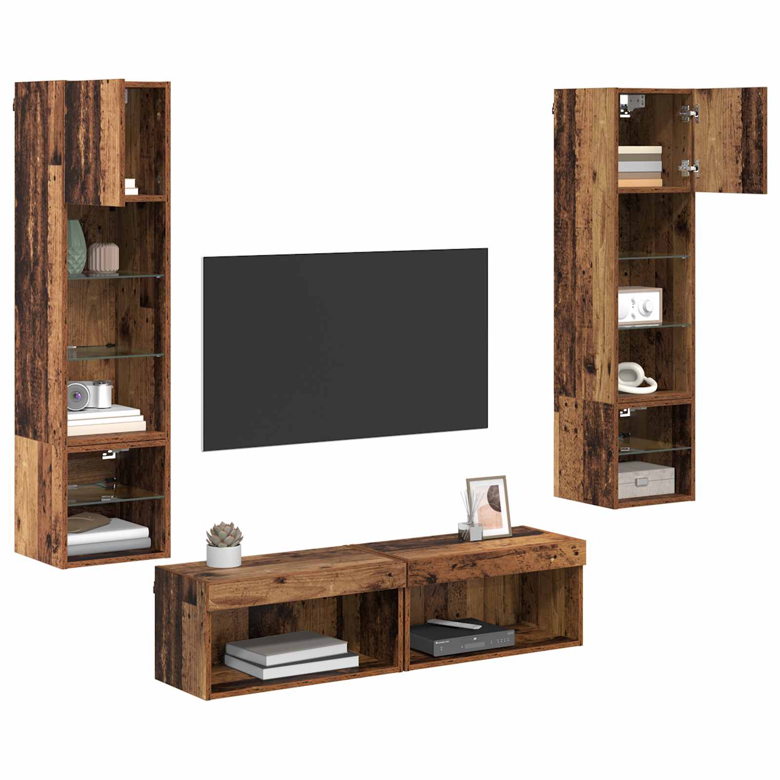 Unité murale de TV 6 pcs Bois Ancien Bois d'ingénierie - XIOS