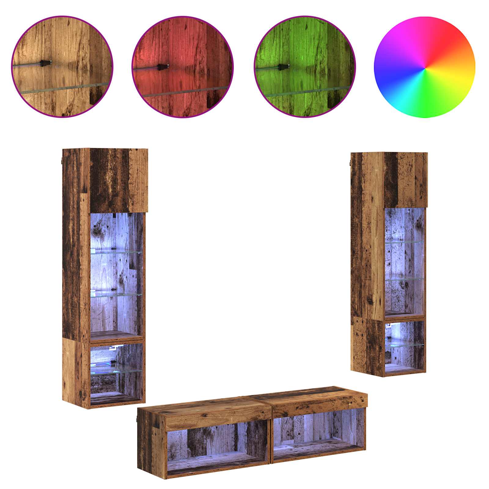 Unité murale de TV 6 pcs Bois Ancien Bois d'ingénierie - XIOS