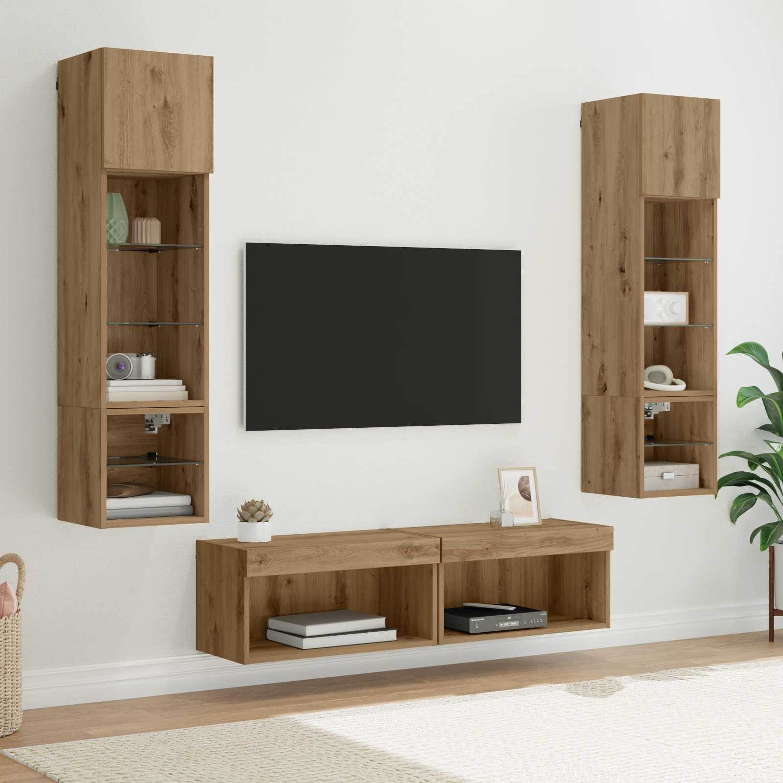 Unité murale de TV 6 pcs Chêne artisanal Bois d'ingénierie - XIOS