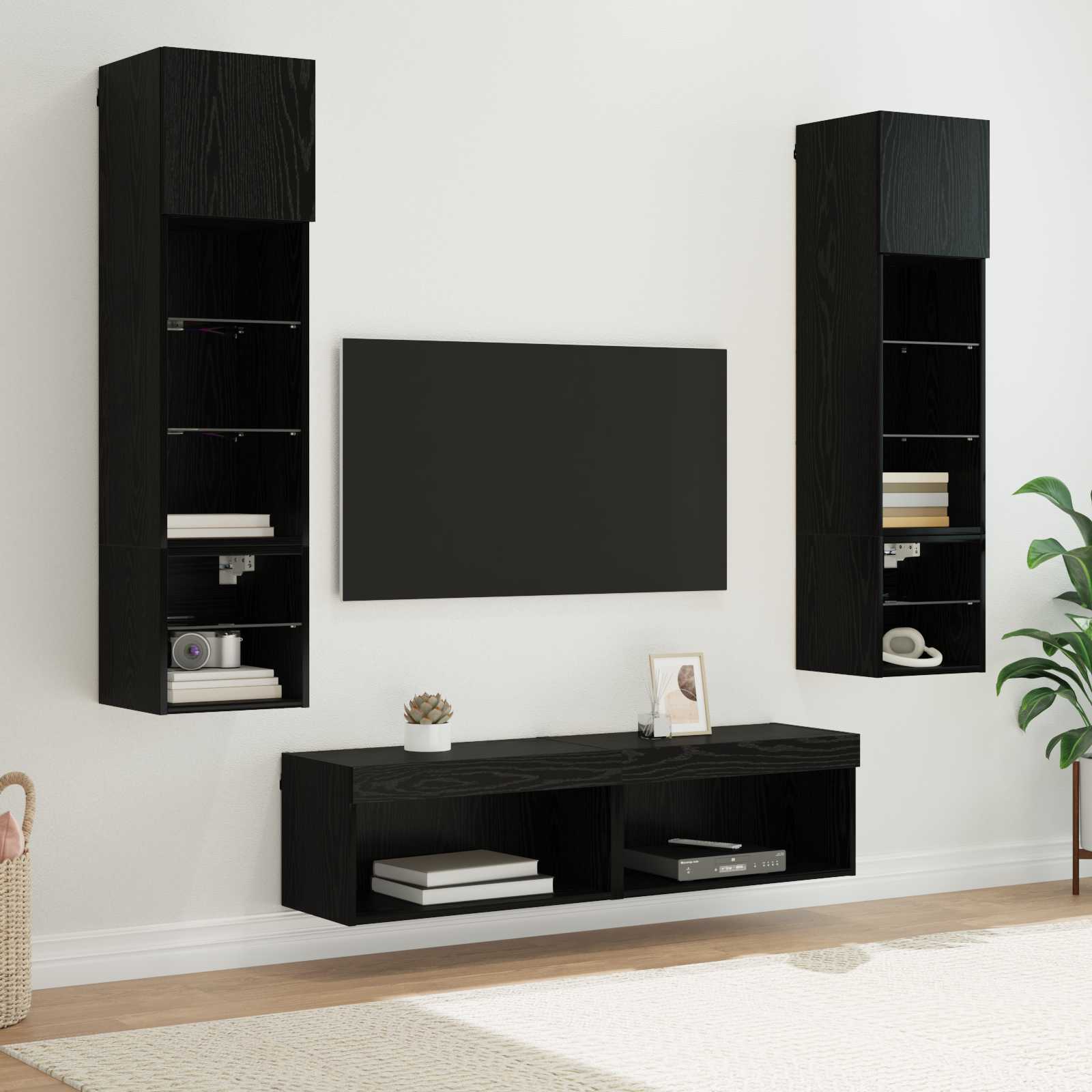 Unité murale de TV 6 pcs Chêne noir Bois d'ingénierie - XIOS