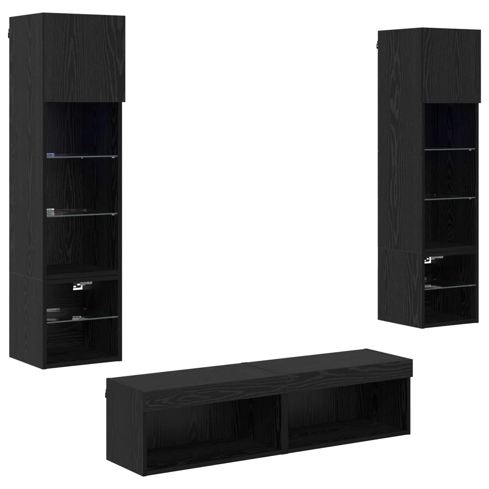 Unité murale de TV 6 pcs Chêne noir Bois d'ingénierie - XIOS