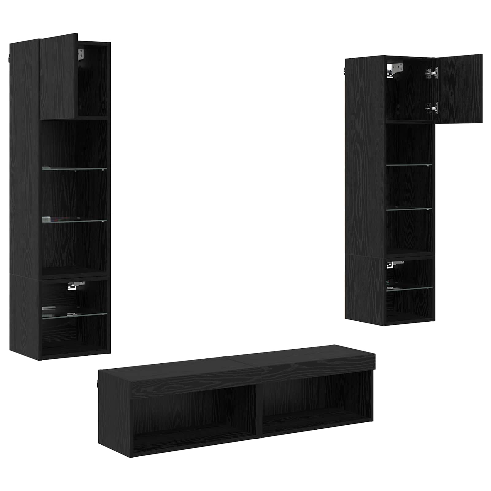 Unité murale de TV 6 pcs Chêne noir Bois d'ingénierie - XIOS