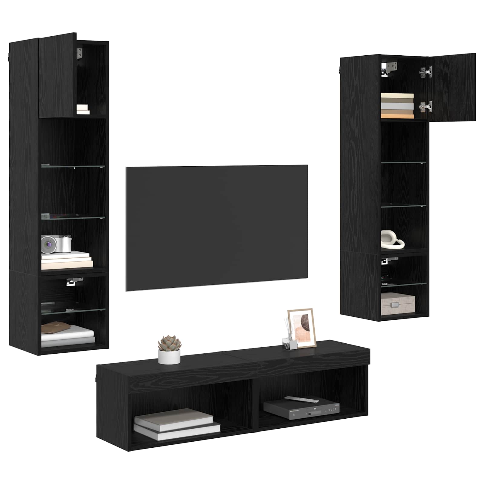 Unité murale de TV 6 pcs Chêne noir Bois d'ingénierie - XIOS
