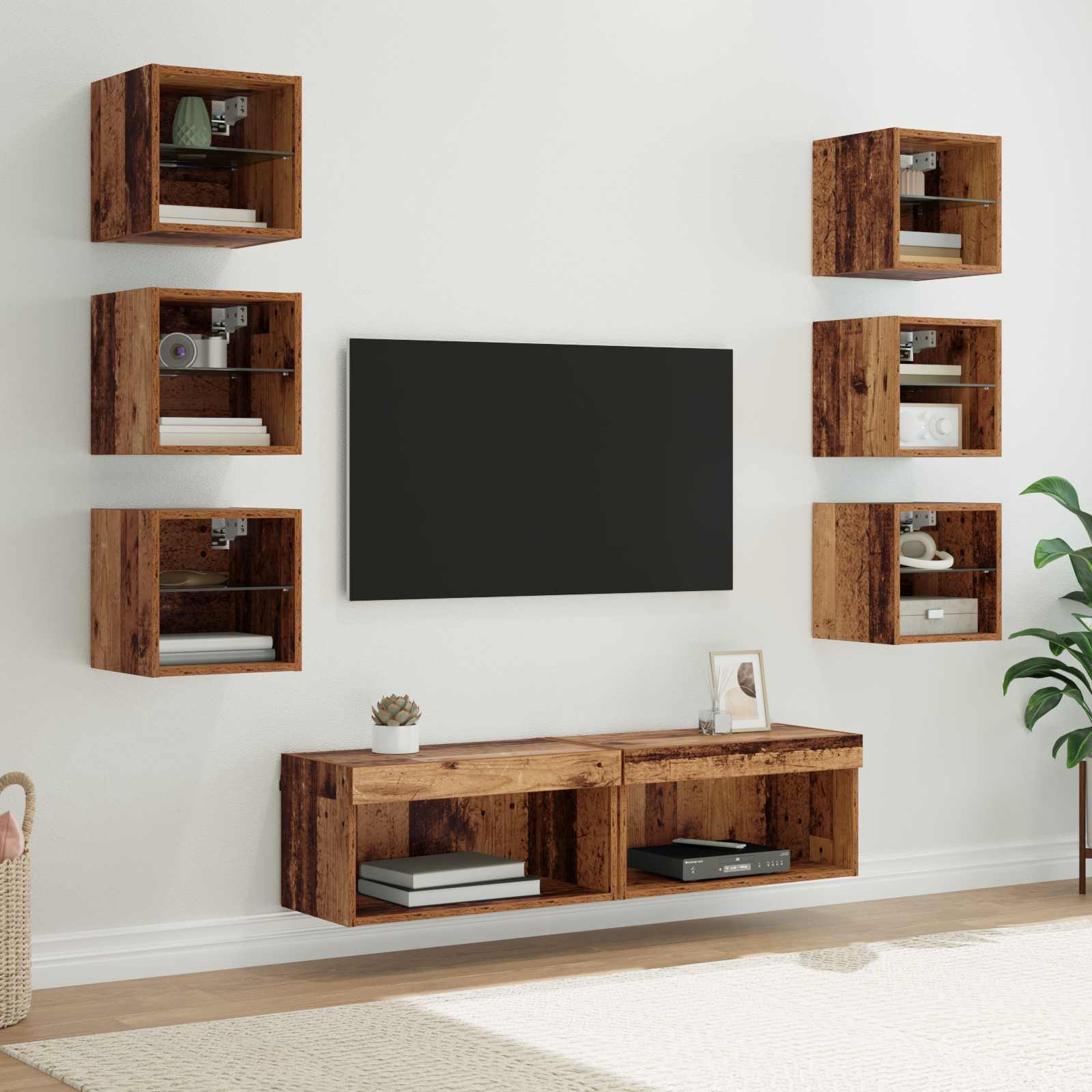 Meuble TV avec des lumières à LED 8 pcs Bois Ancien Verre - XIOS