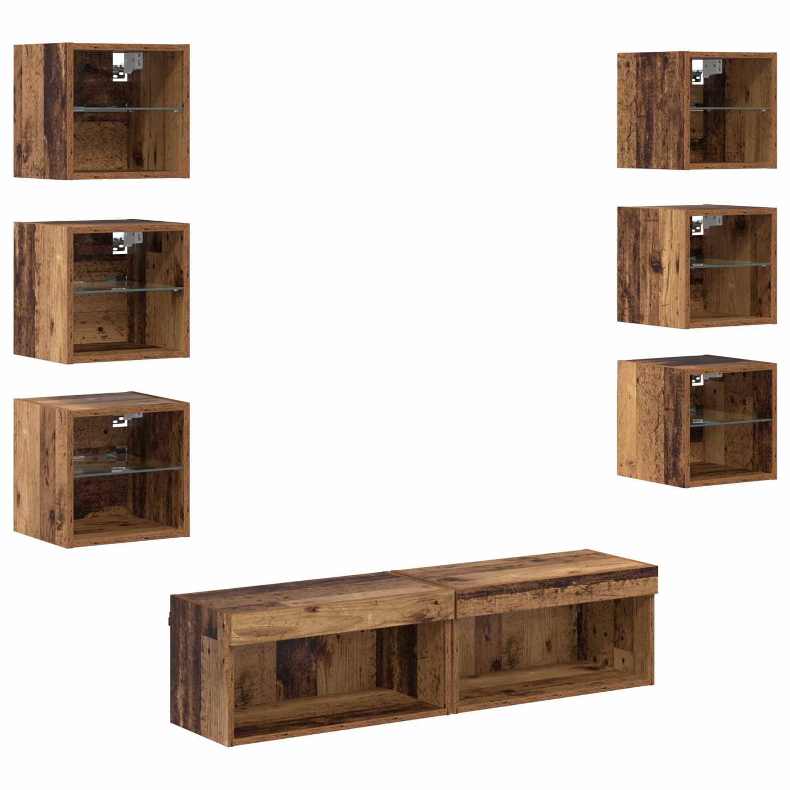 Meuble TV avec des lumières à LED 8 pcs Bois Ancien Verre - XIOS