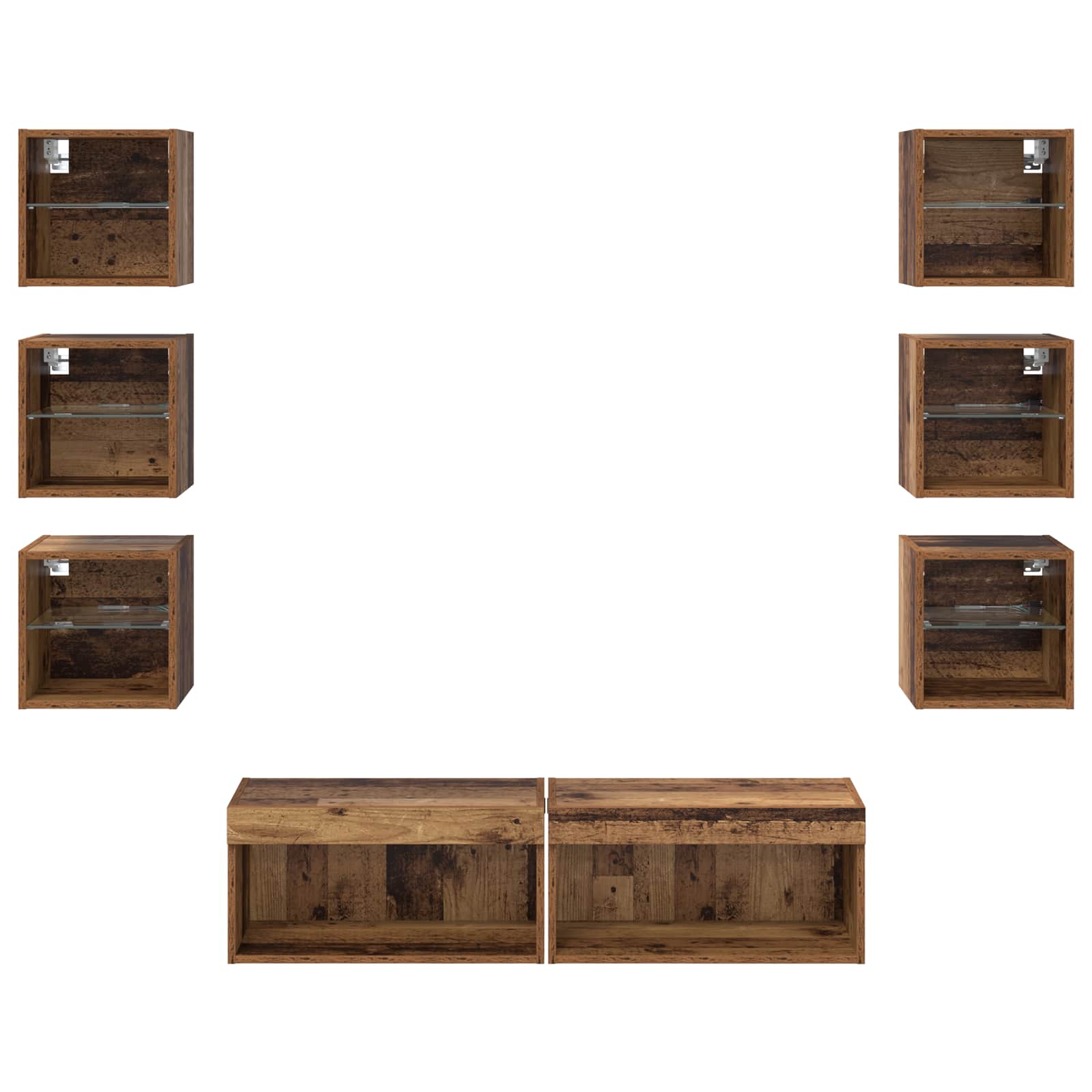 Meuble TV avec des lumières à LED 8 pcs Bois Ancien Verre - XIOS