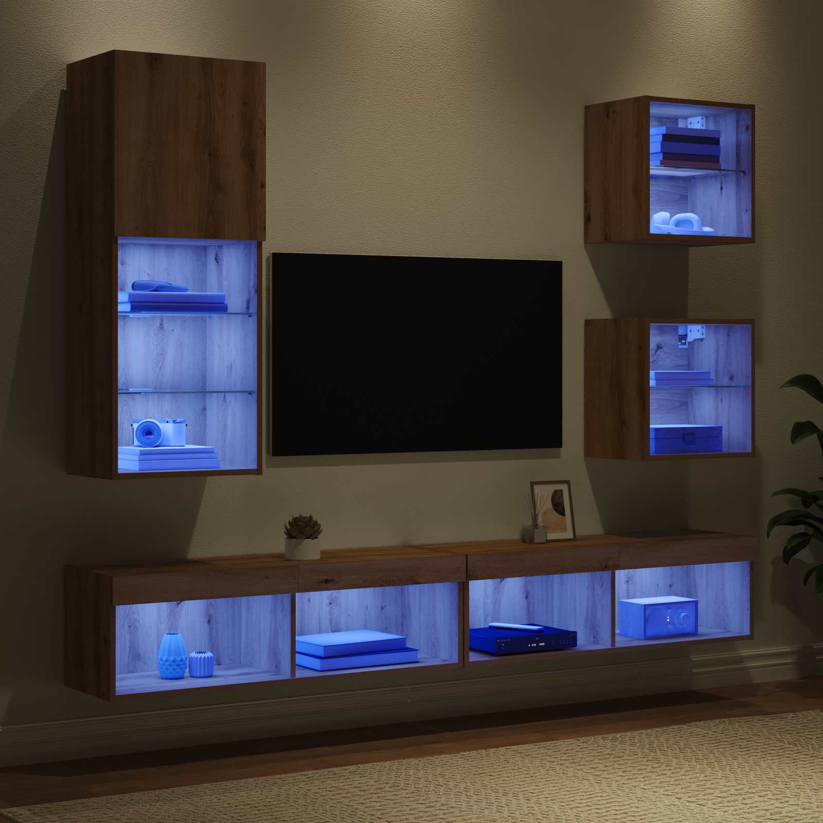 Unités murales TV avec LED 5 pcs Chêne artisanal Bois d'ingénierie - XIOS