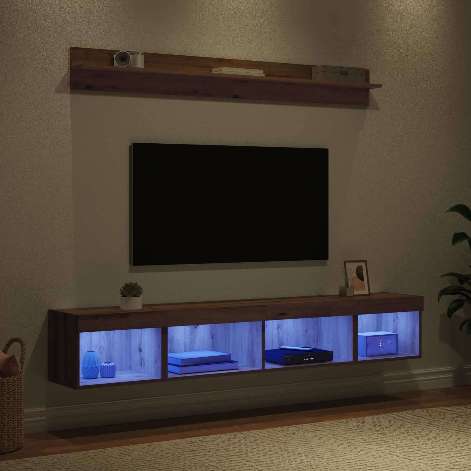 Ensemble de meuble TV mural avec LED 5 pcs Chêne artisanal - XIOS