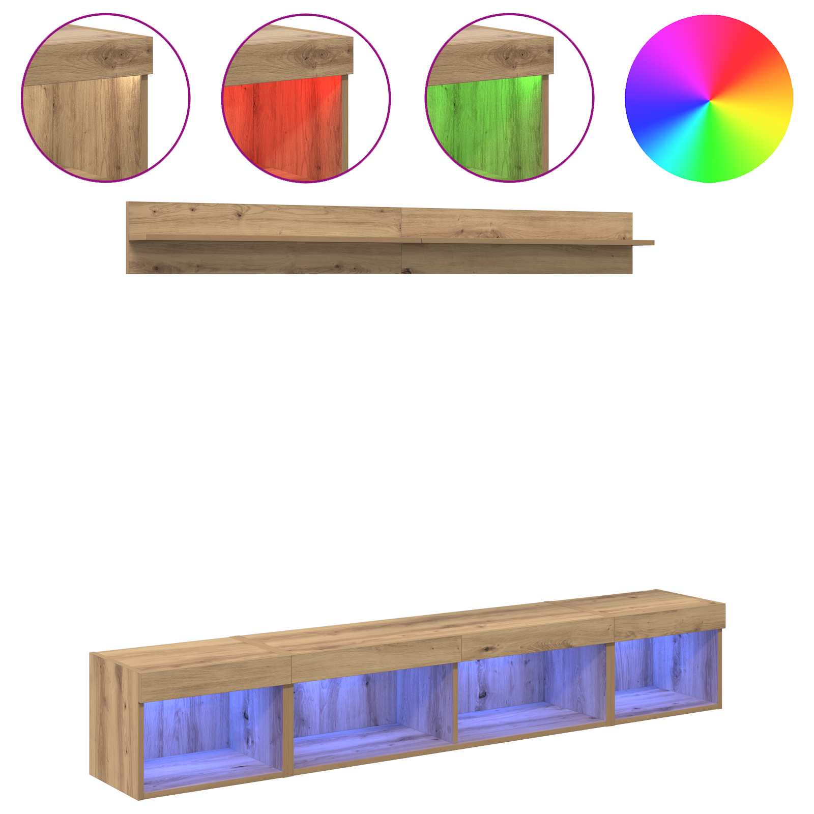 Ensemble de meuble TV mural avec LED 5 pcs Chêne artisanal - XIOS