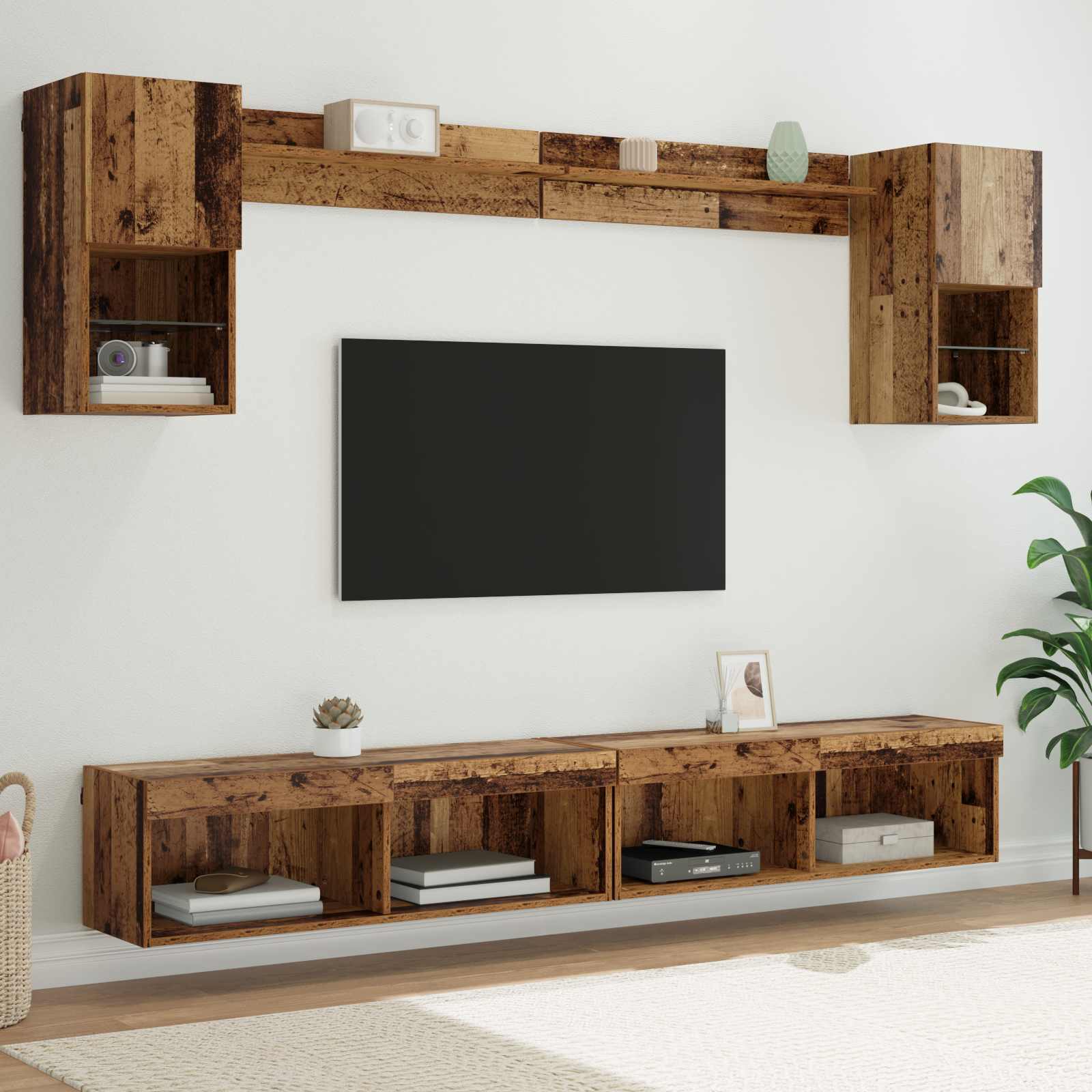 Unités murales TV avec LED 6 pcs Bois ancien Bois d'ingénierie - XIOS