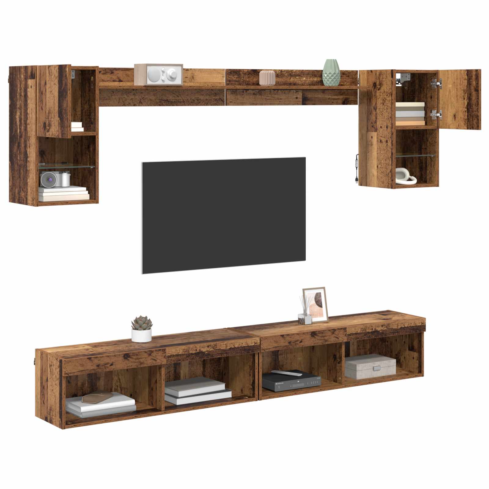 Unités murales TV avec LED 6 pcs Bois ancien Bois d'ingénierie - XIOS