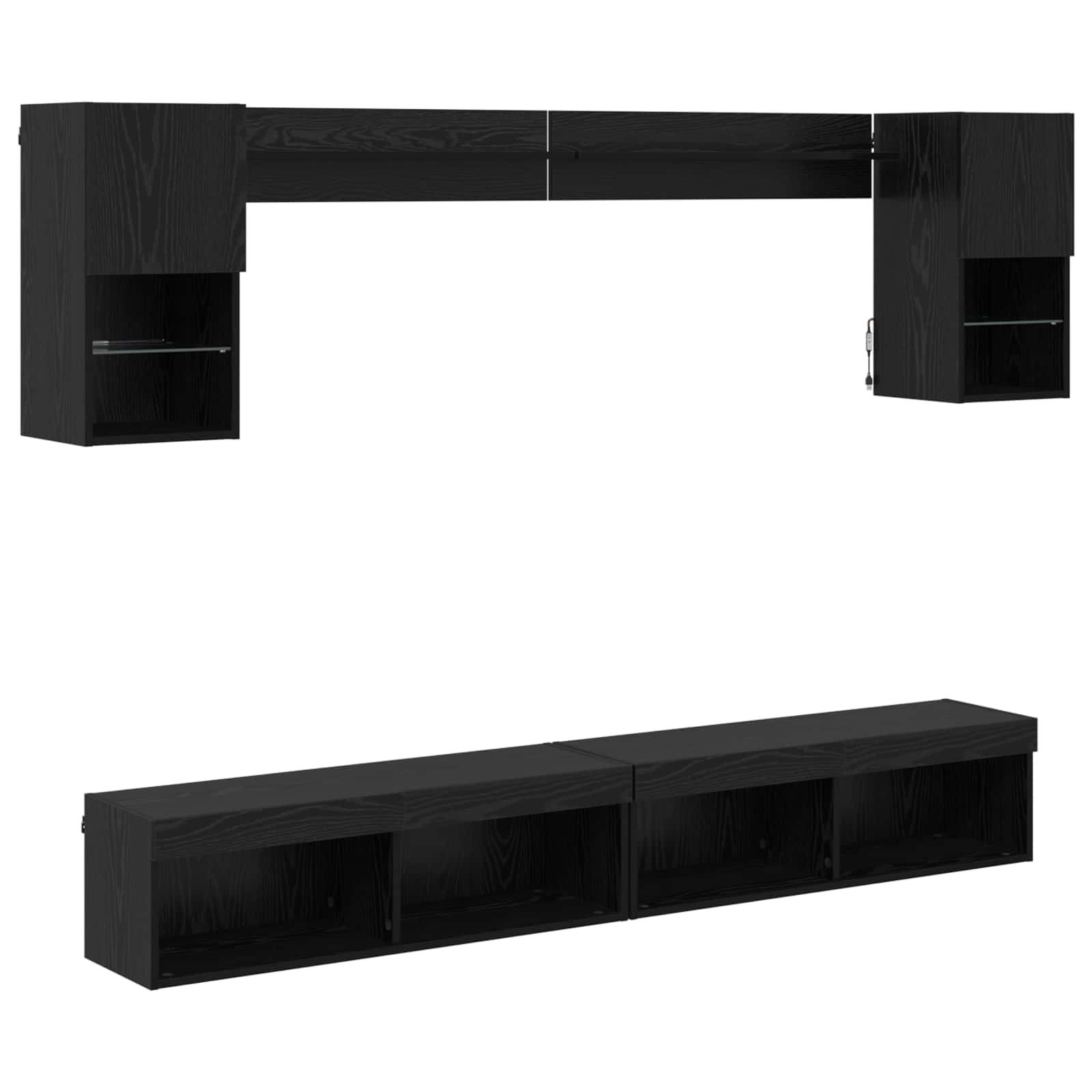 Unités murales TV avec LED 6 pcs Chêne noir Bois d'ingénierie - XIOS