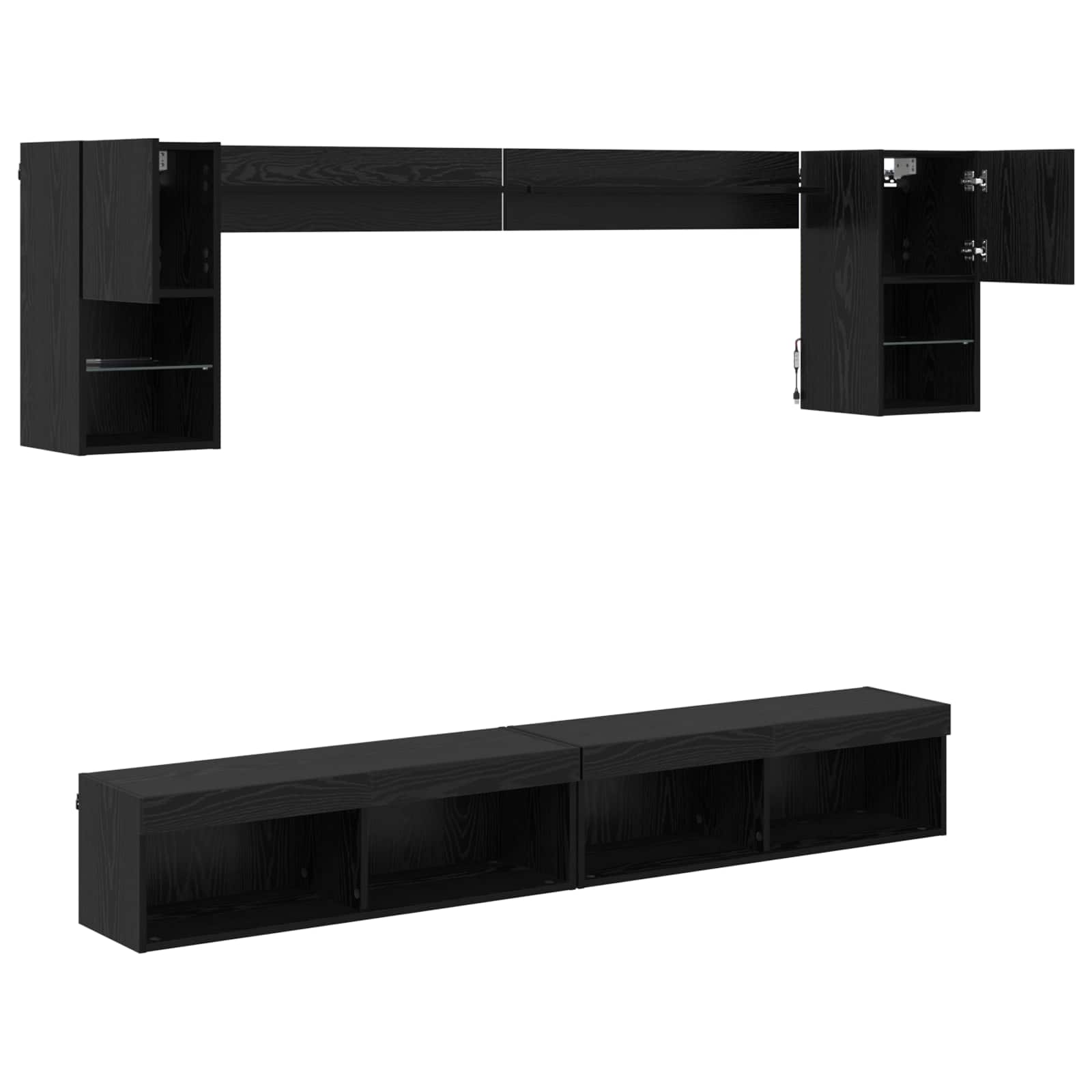 Unités murales TV avec LED 6 pcs Chêne noir Bois d'ingénierie - XIOS
