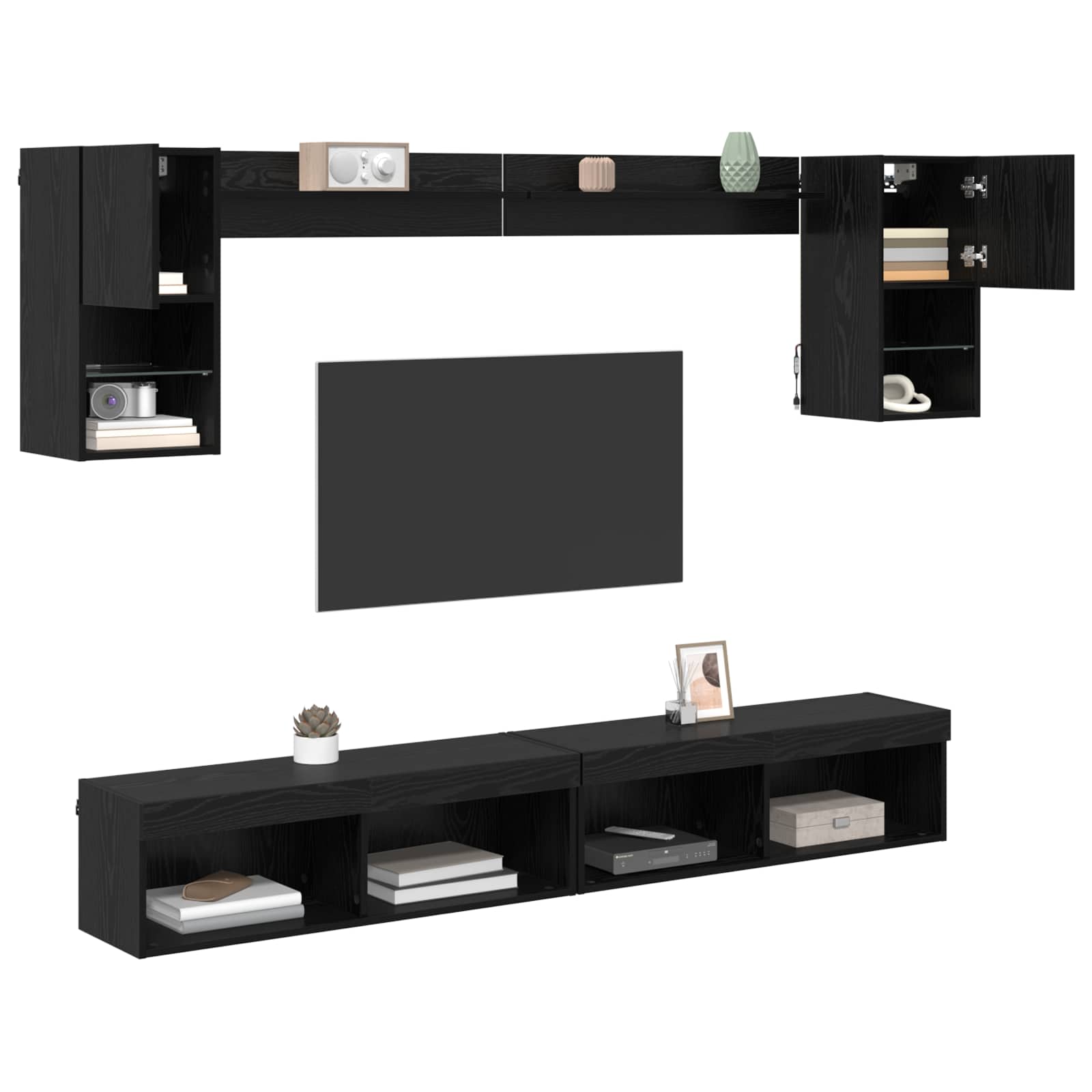 Unités murales TV avec LED 6 pcs Chêne noir Bois d'ingénierie - XIOS