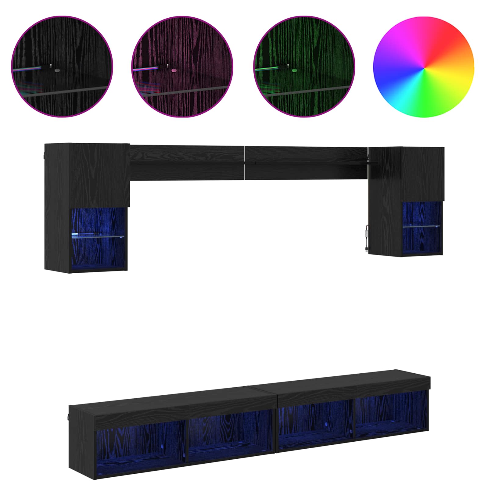 Unités murales TV avec LED 6 pcs Chêne noir Bois d'ingénierie - XIOS