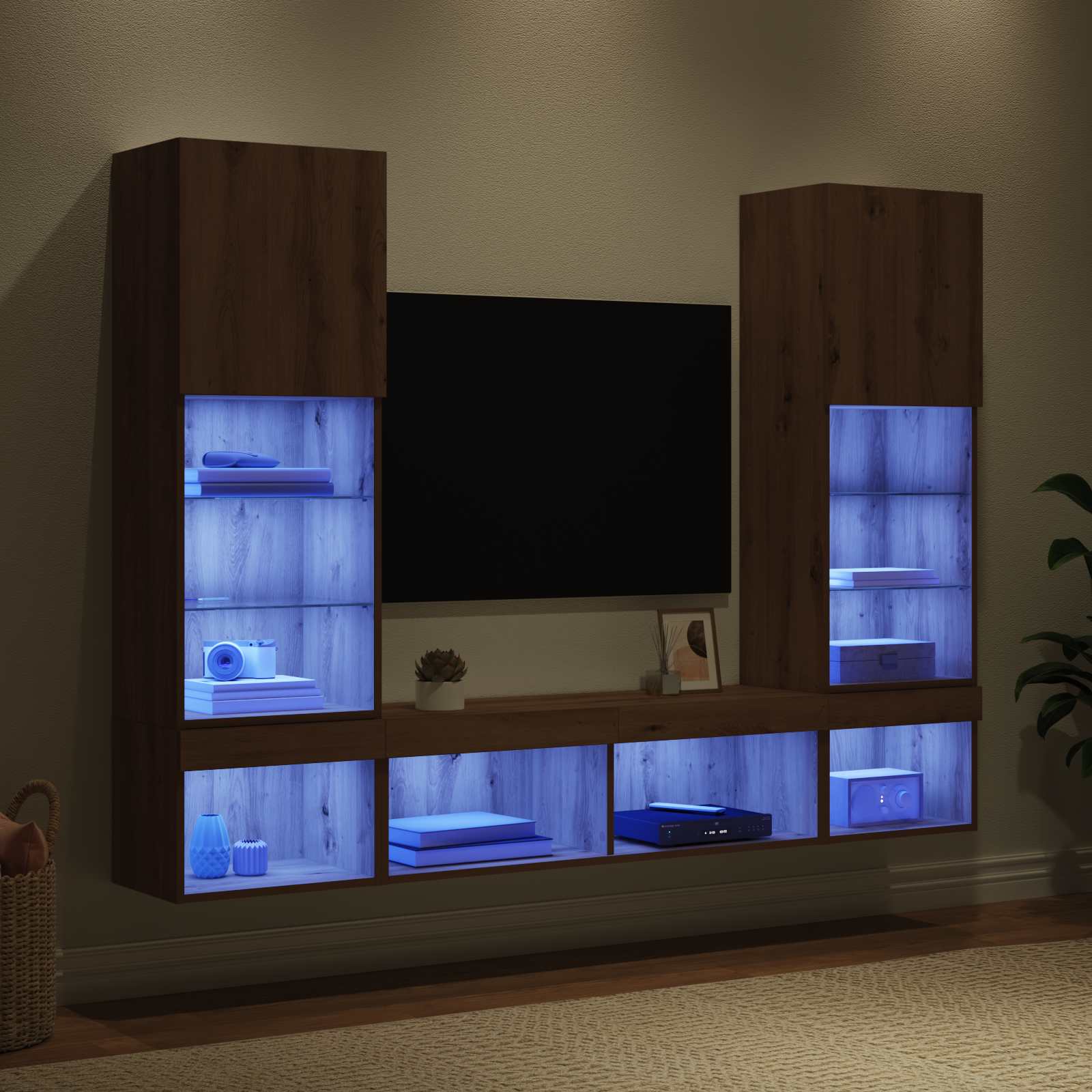 Unités murales TV avec LED 5 pcs Chêne artisanal 40,5 x 30 x 102 cm - XIOS