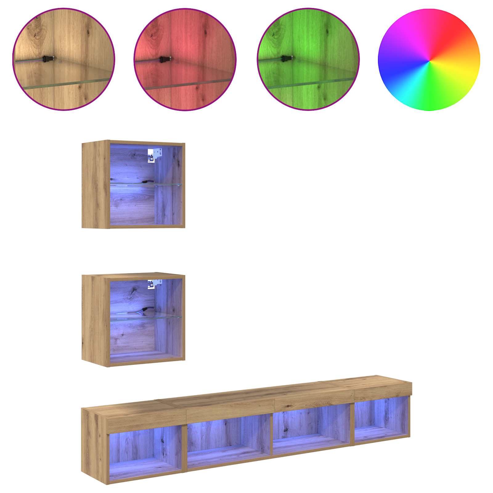 Unités murales TV avec LED 5 pcs Chêne artisanal 100 x 30 x 30 cm - XIOS