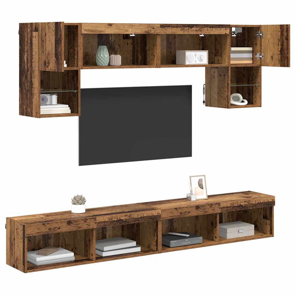 Unités murales TV avec LED 6 pcs Bois Ancien Bois d'ingénierie - XIOS