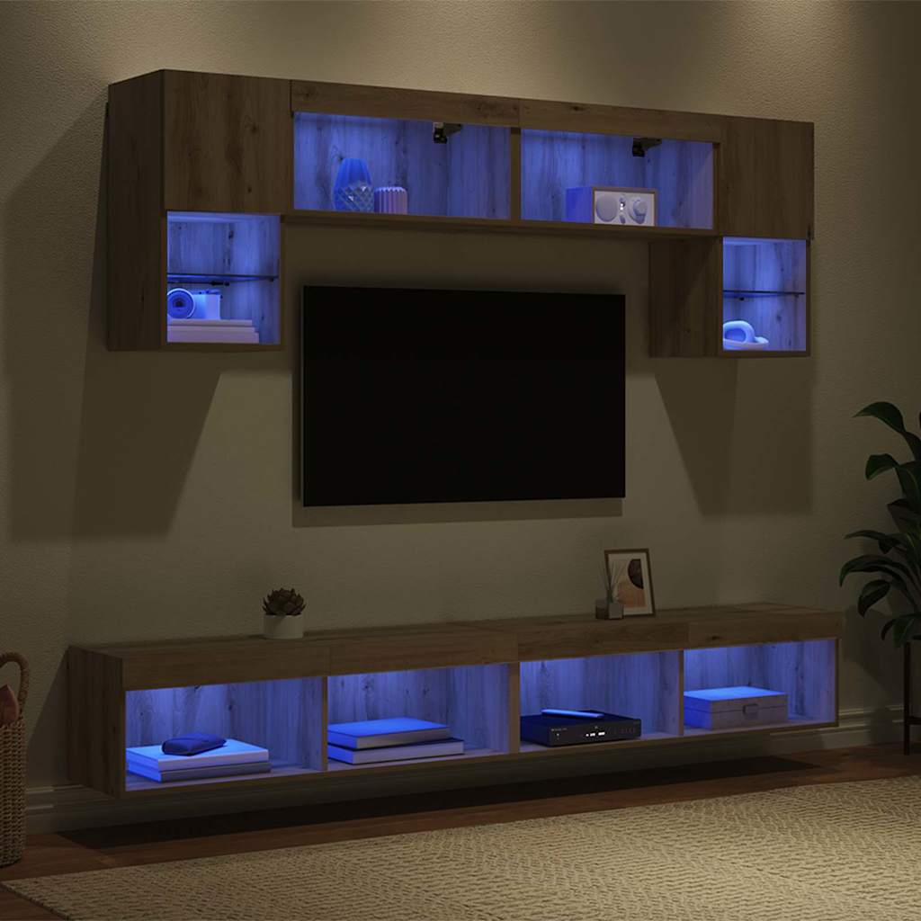 Unités murales TV avec LED 6 pcs Chêne artisanal - XIOS