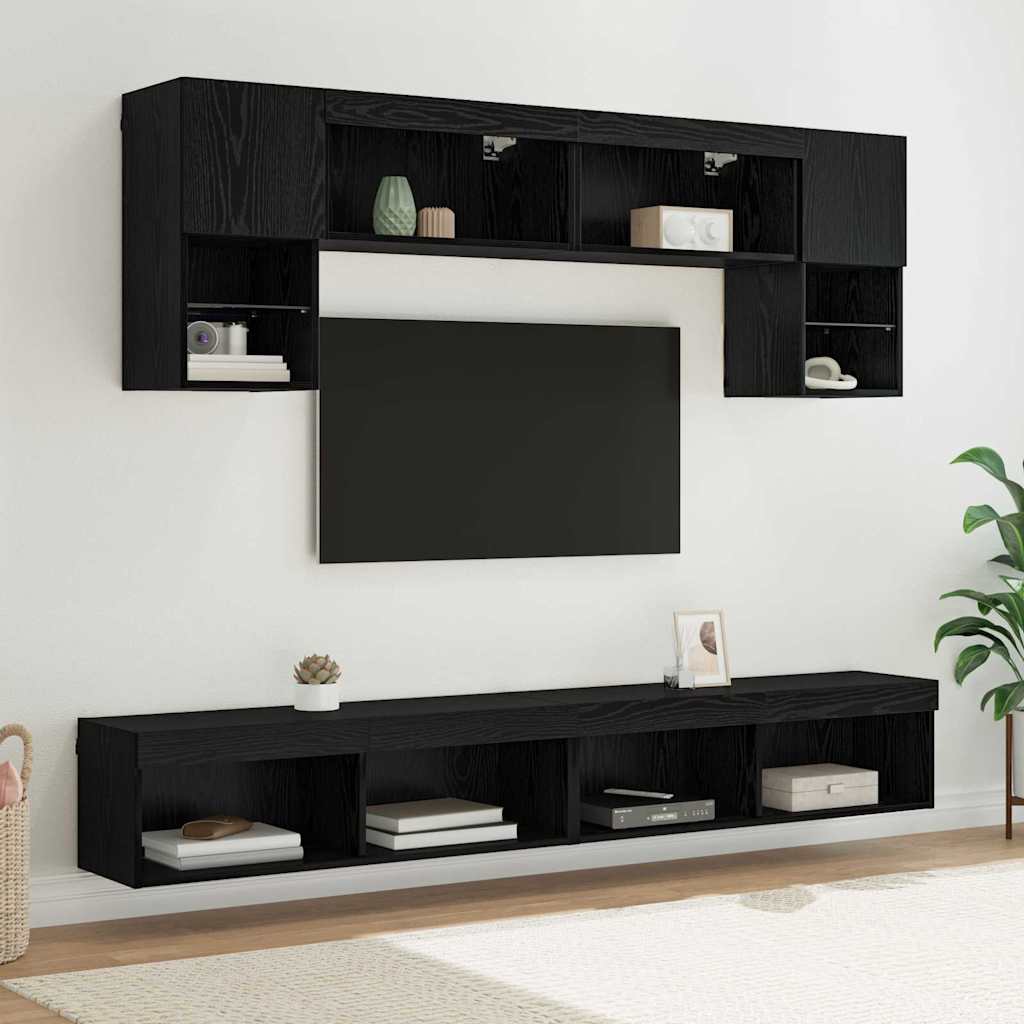 Unités murales TV avec LED 6 pcs Chêne noir Bois d'ingénierie - XIOS