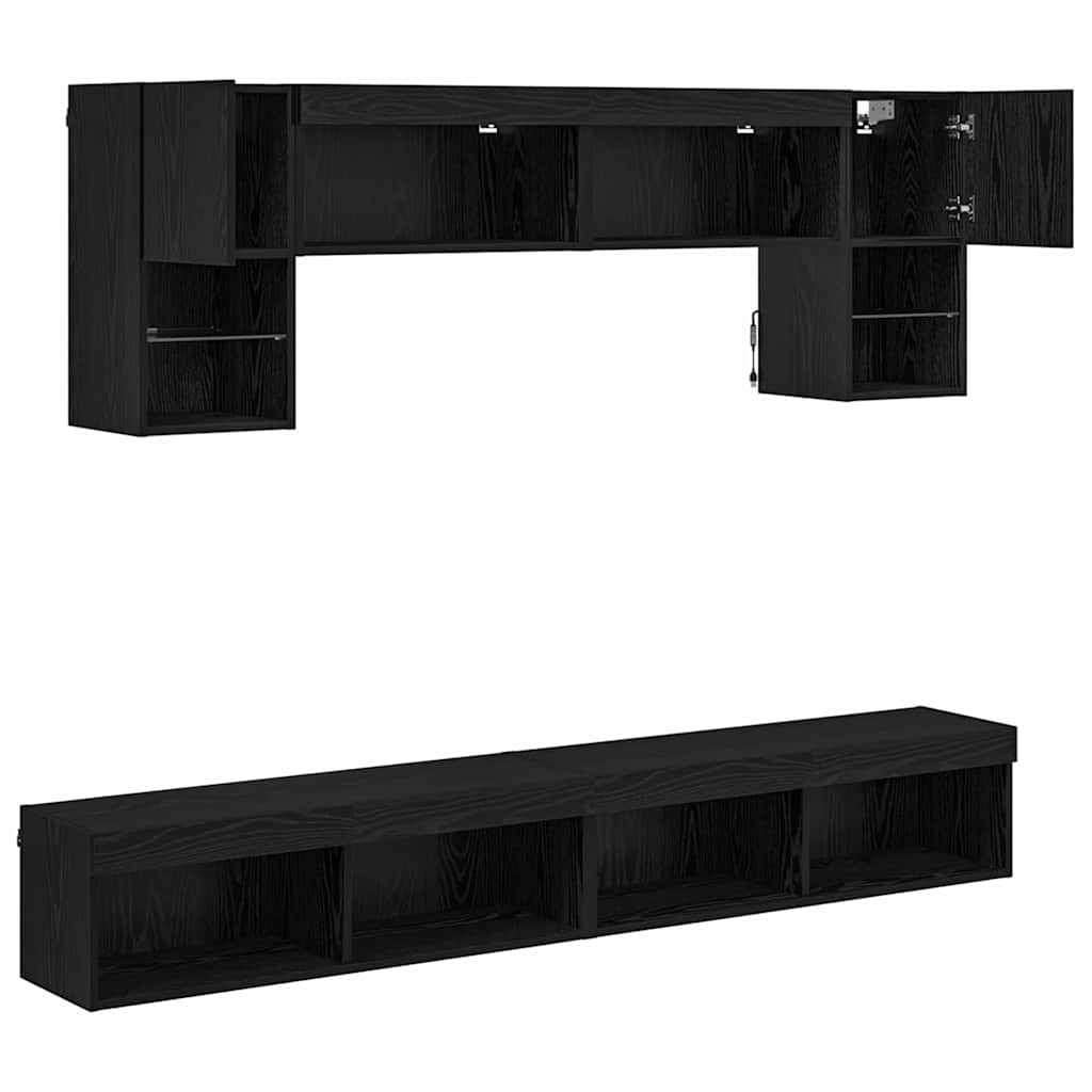Unités murales TV avec LED 6 pcs Chêne noir Bois d'ingénierie - XIOS