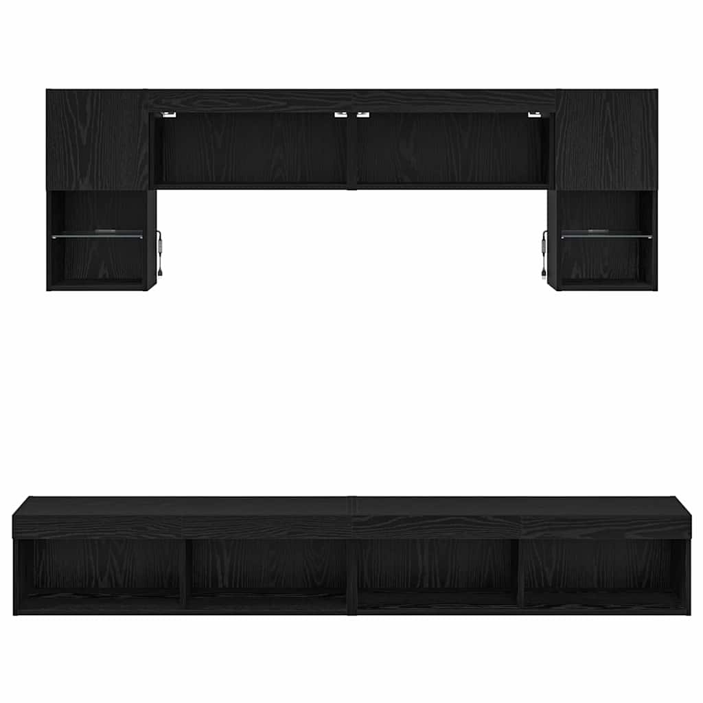 Unités murales TV avec LED 6 pcs Chêne noir Bois d'ingénierie - XIOS