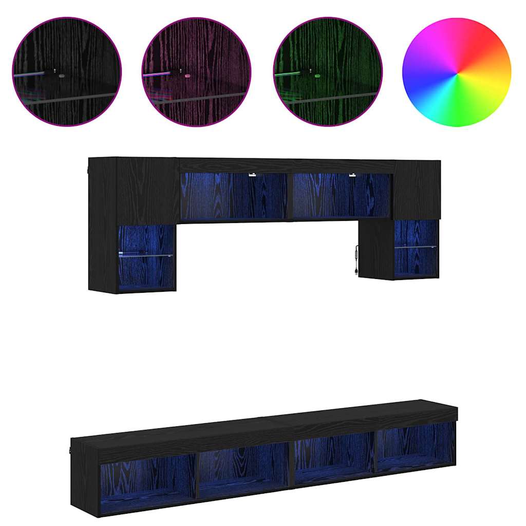 Unités murales TV avec LED 6 pcs Chêne noir Bois d'ingénierie - XIOS