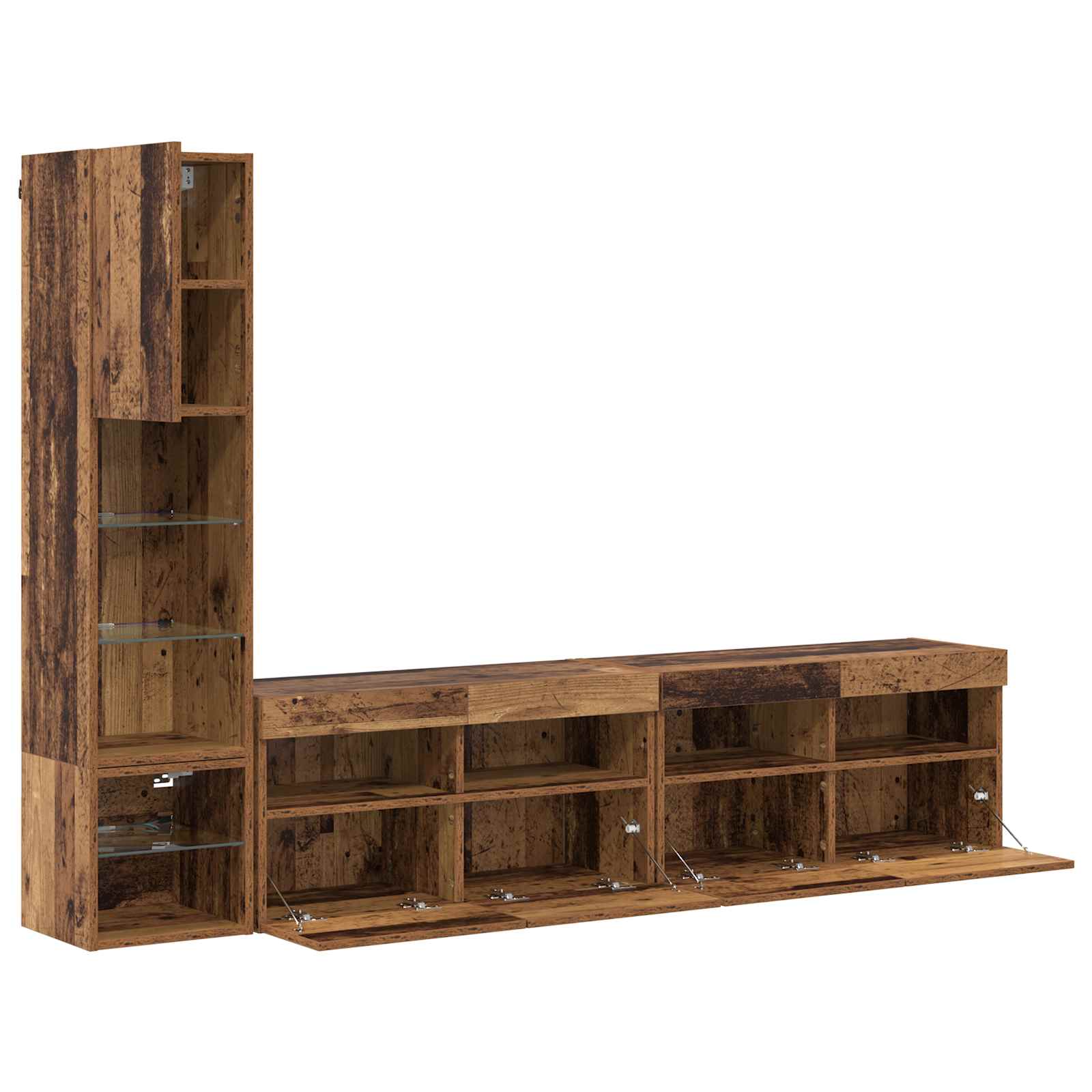Unité murale de TV avec LED 4 pcs Bois ancien Bois d'ingénierie - XIOS