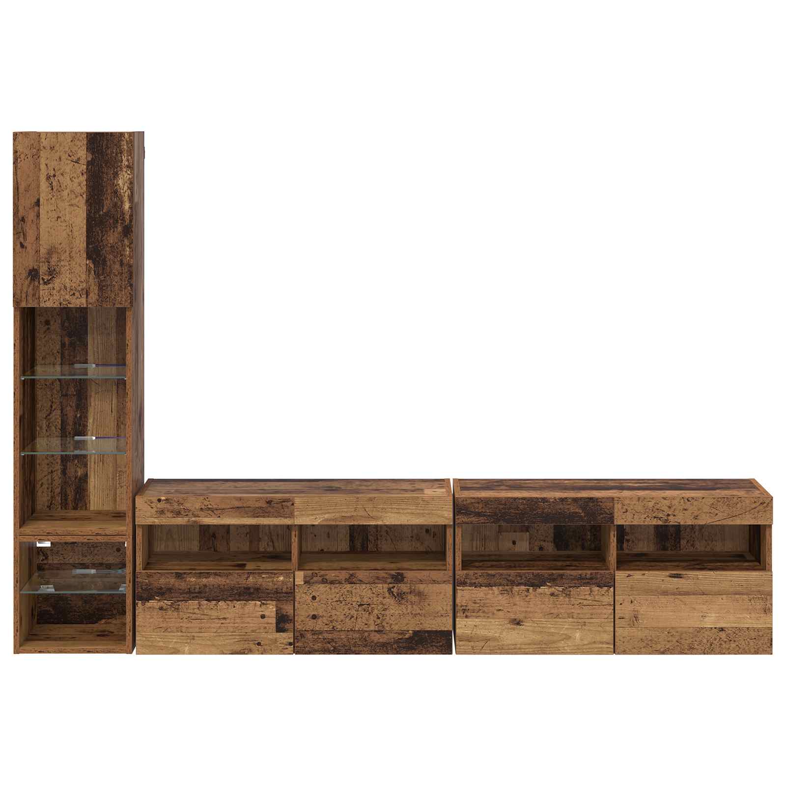 Unité murale de TV avec LED 4 pcs Bois ancien Bois d'ingénierie - XIOS