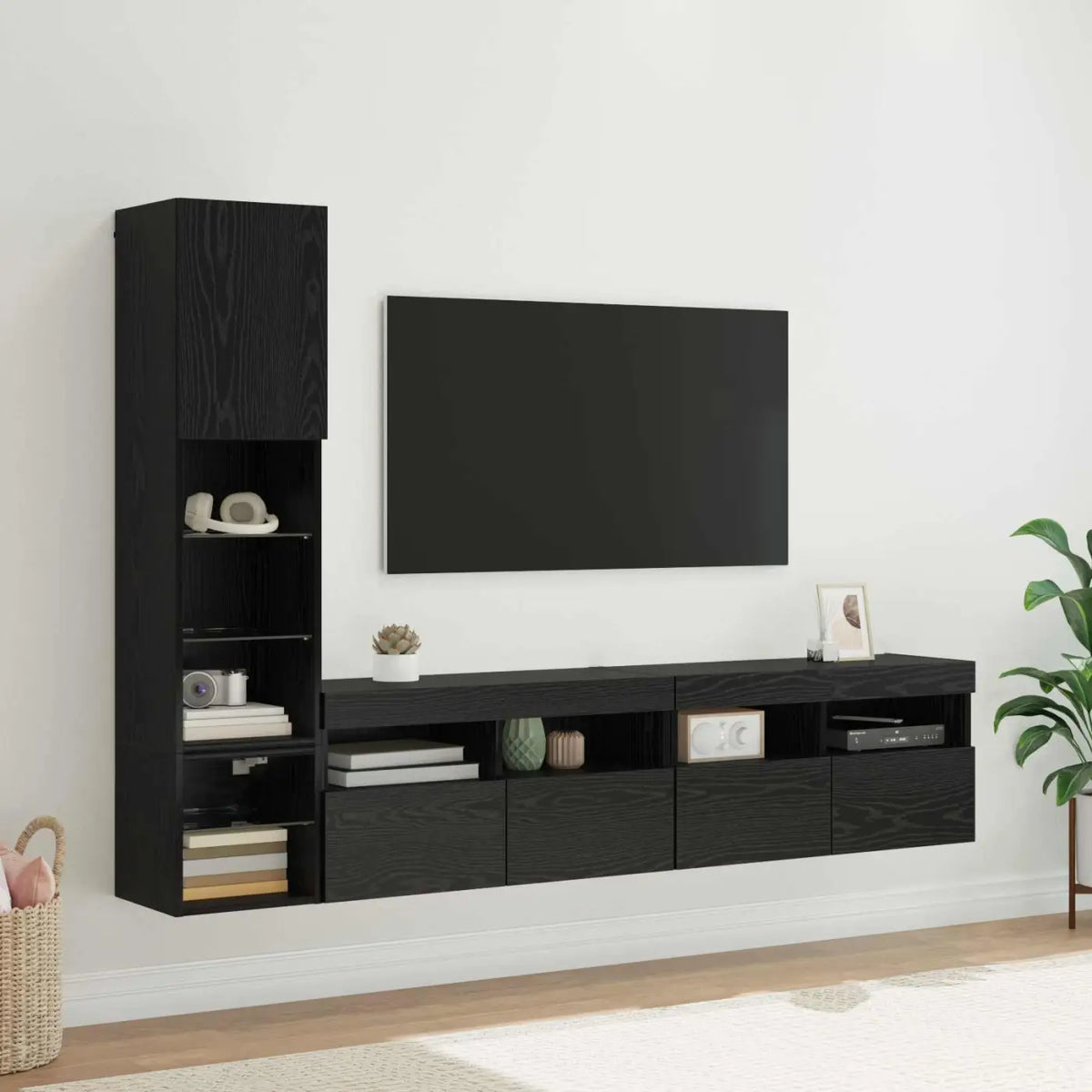 Unité murale de TV 4 pc Chêne noir Bois d’ingénierie - XIOS