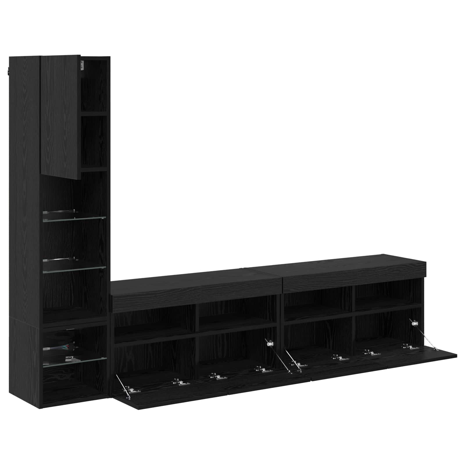 Unité murale de TV avec LED 4 pcs Chêne noir Bois d'ingénierie - XIOS