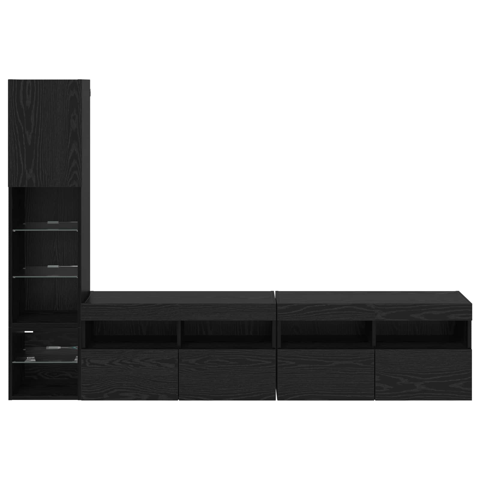 Unité murale de TV avec LED 4 pcs Chêne noir Bois d'ingénierie - XIOS