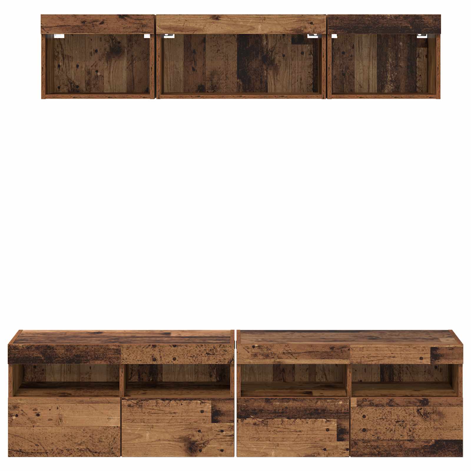 Unités murales TV avec LED 5 pcs Bois Ancien 80 x 30 x 40 cm - XIOS