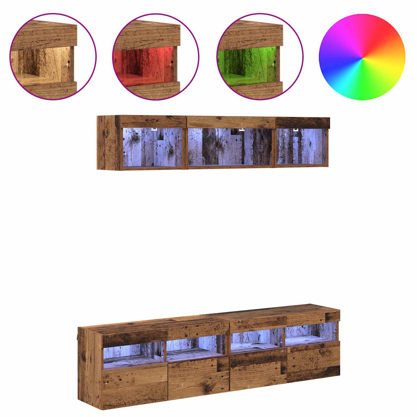 Unités murales TV avec LED 5 pcs Bois Ancien 80 x 30 x 40 cm - XIOS
