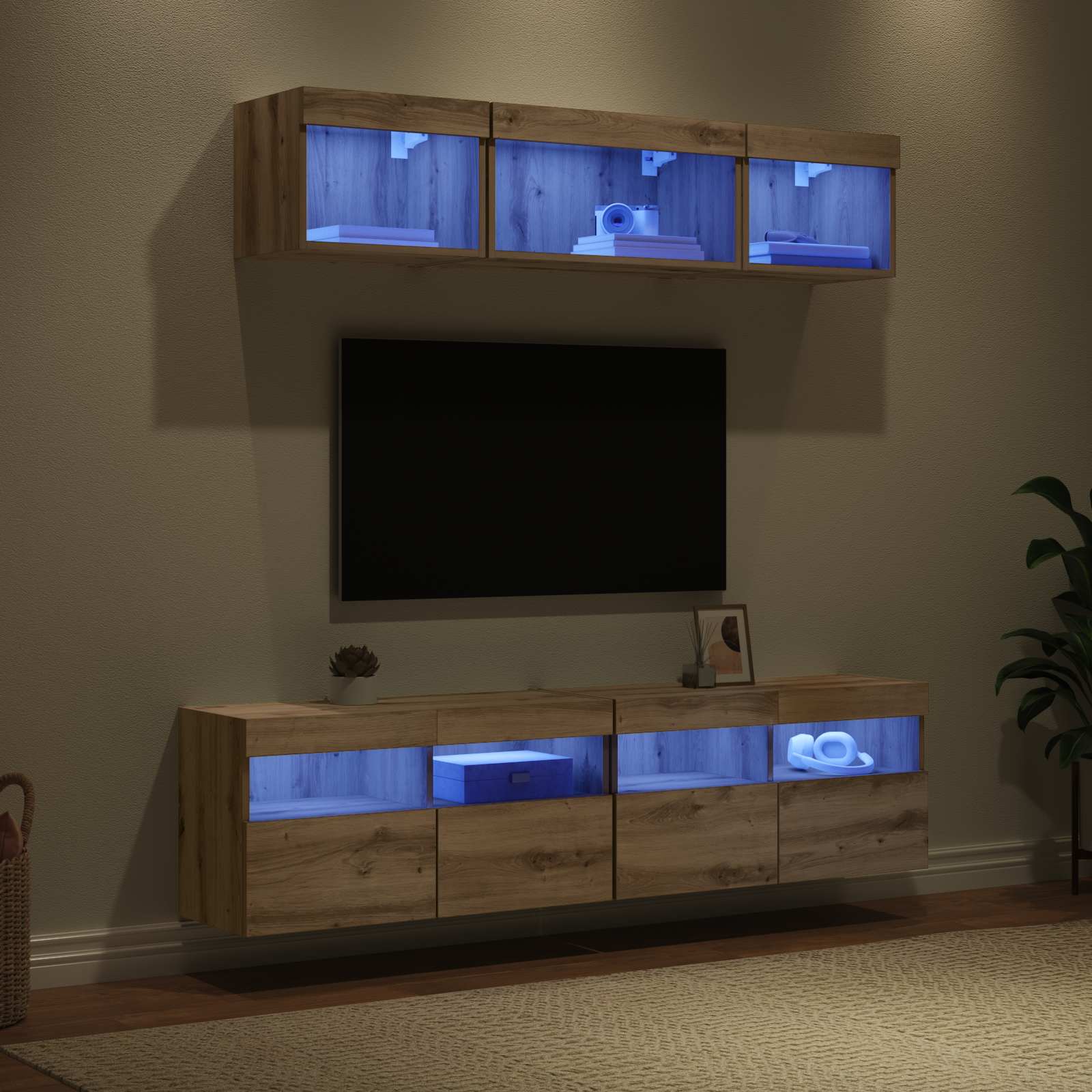 Unités murales TV avec LED avec LED 5 pcs Chêne artisanal - XIOS