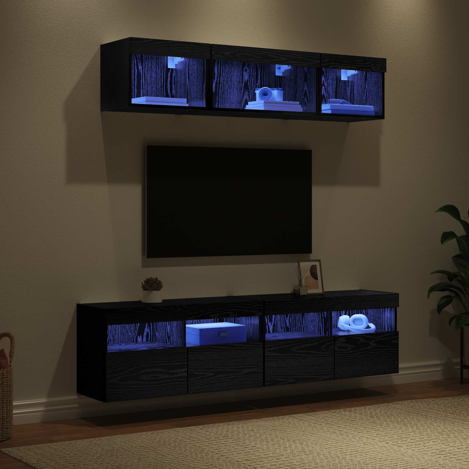 Unités murales TV avec LED 5 pcs Chêne noir 80 x 30 x 40 cm - XIOS