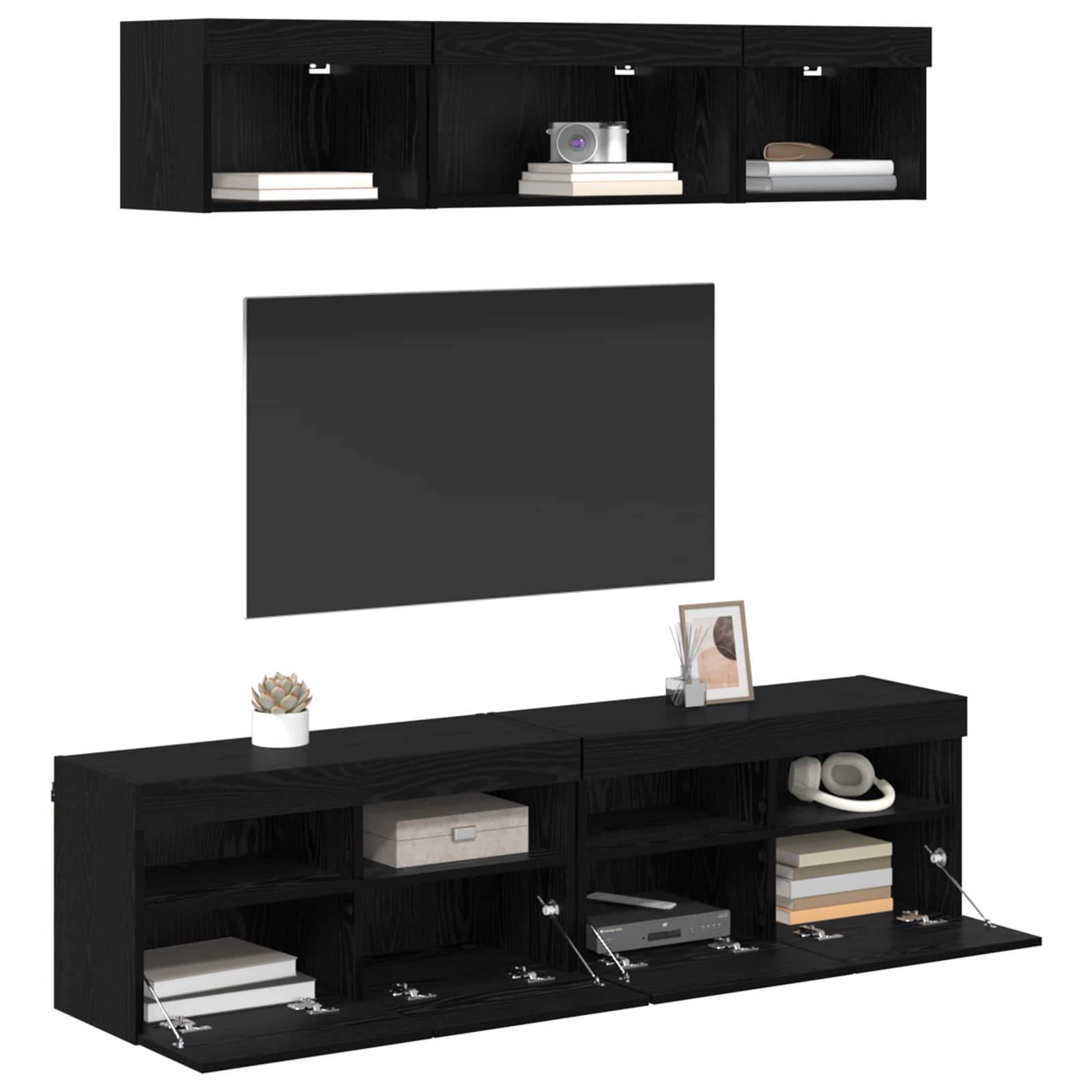 Unités murales TV avec LED 5 pcs Chêne noir 80 x 30 x 40 cm - XIOS