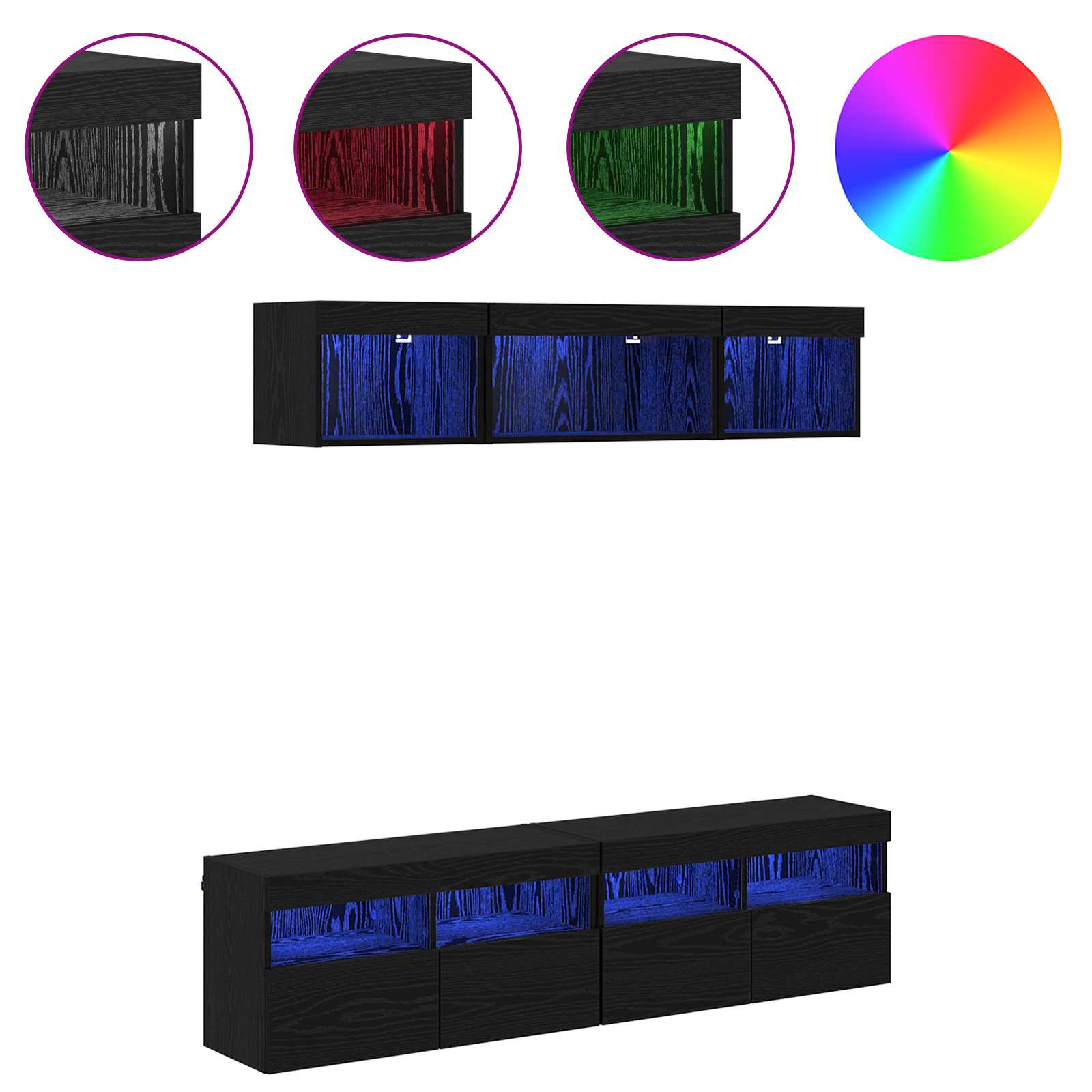 Unités murales TV avec LED 5 pcs Chêne noir 80 x 30 x 40 cm - XIOS