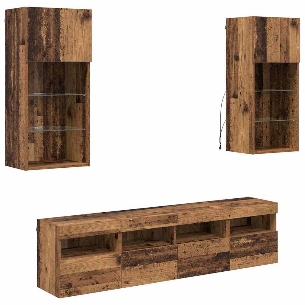 Unités murales TV avec LED 5 pcs Bois Ancien 40,5 x 30 x 90 cm - XIOS