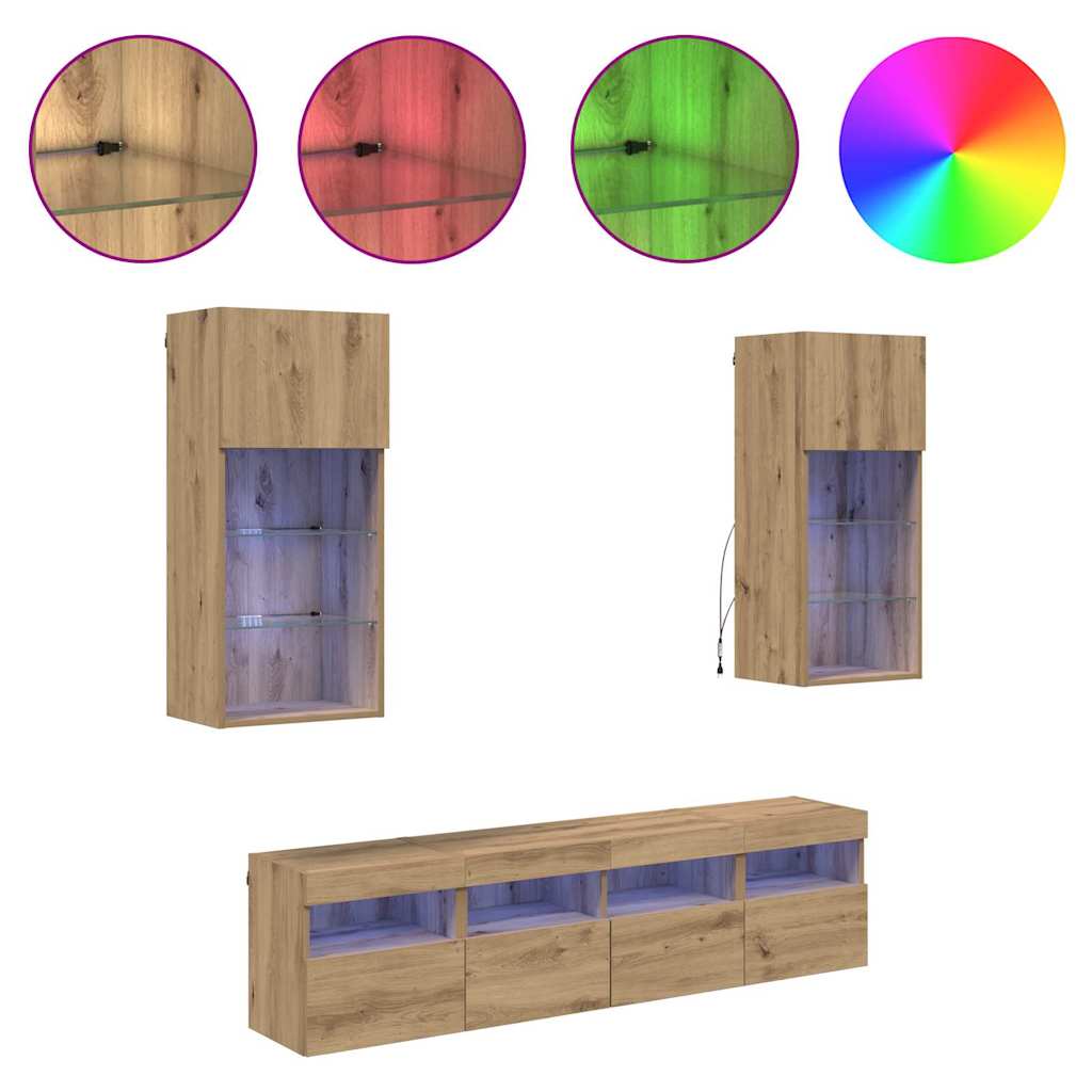 Unités murales TV avec LED 5 pcs Chêne artisanal - XIOS