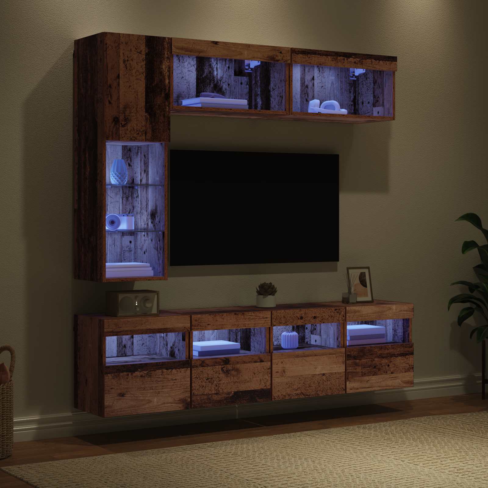 Meuble TV avec LED 7 pcs Bois ancien Bois d'ingénierie - XIOS