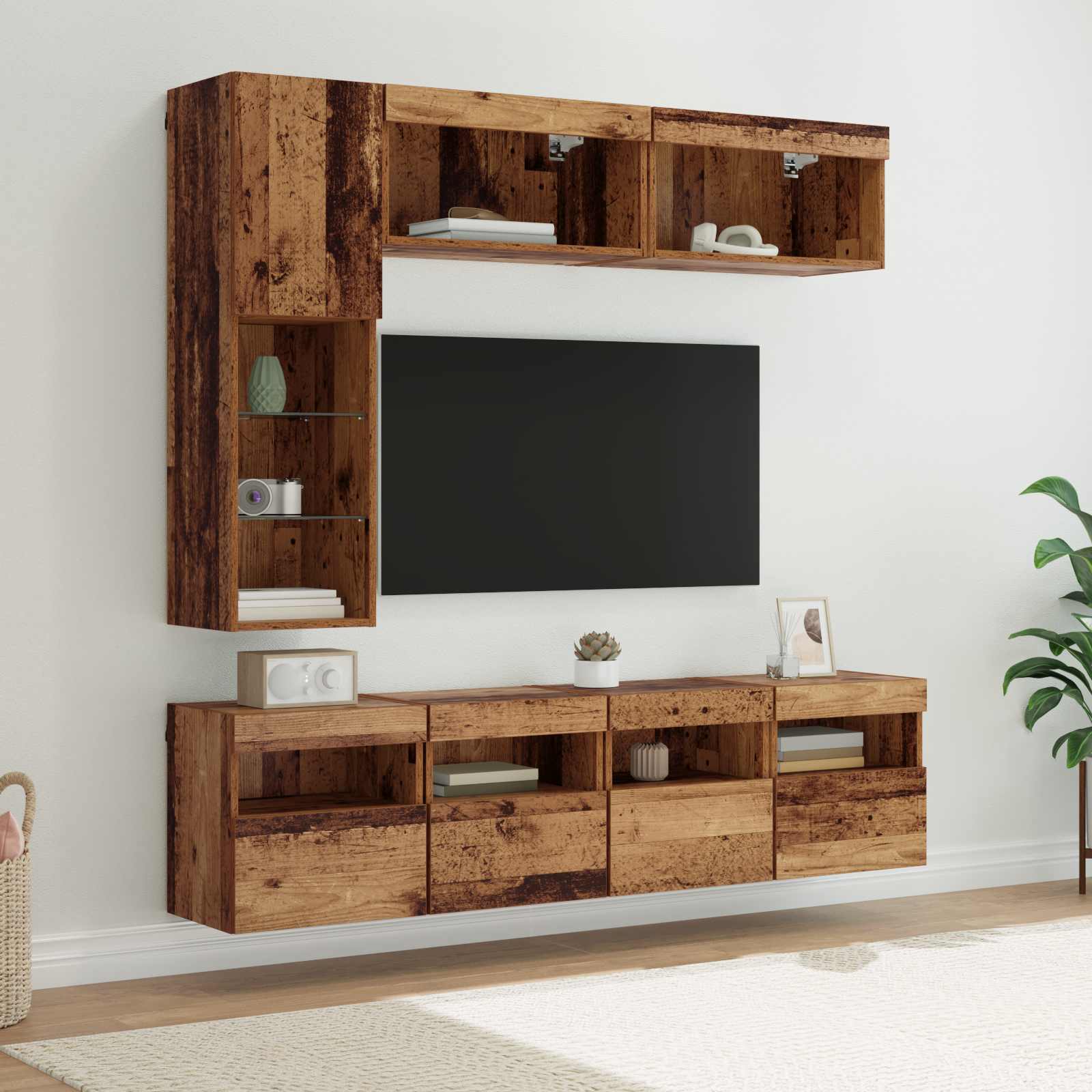 Meuble TV avec LED 7 pcs Bois ancien Bois d'ingénierie - XIOS
