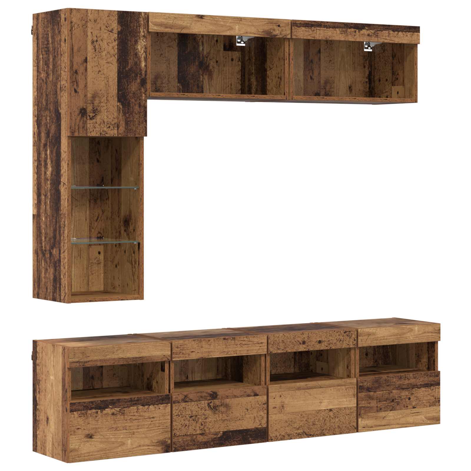 Meuble TV avec LED 7 pcs Bois ancien Bois d'ingénierie - XIOS