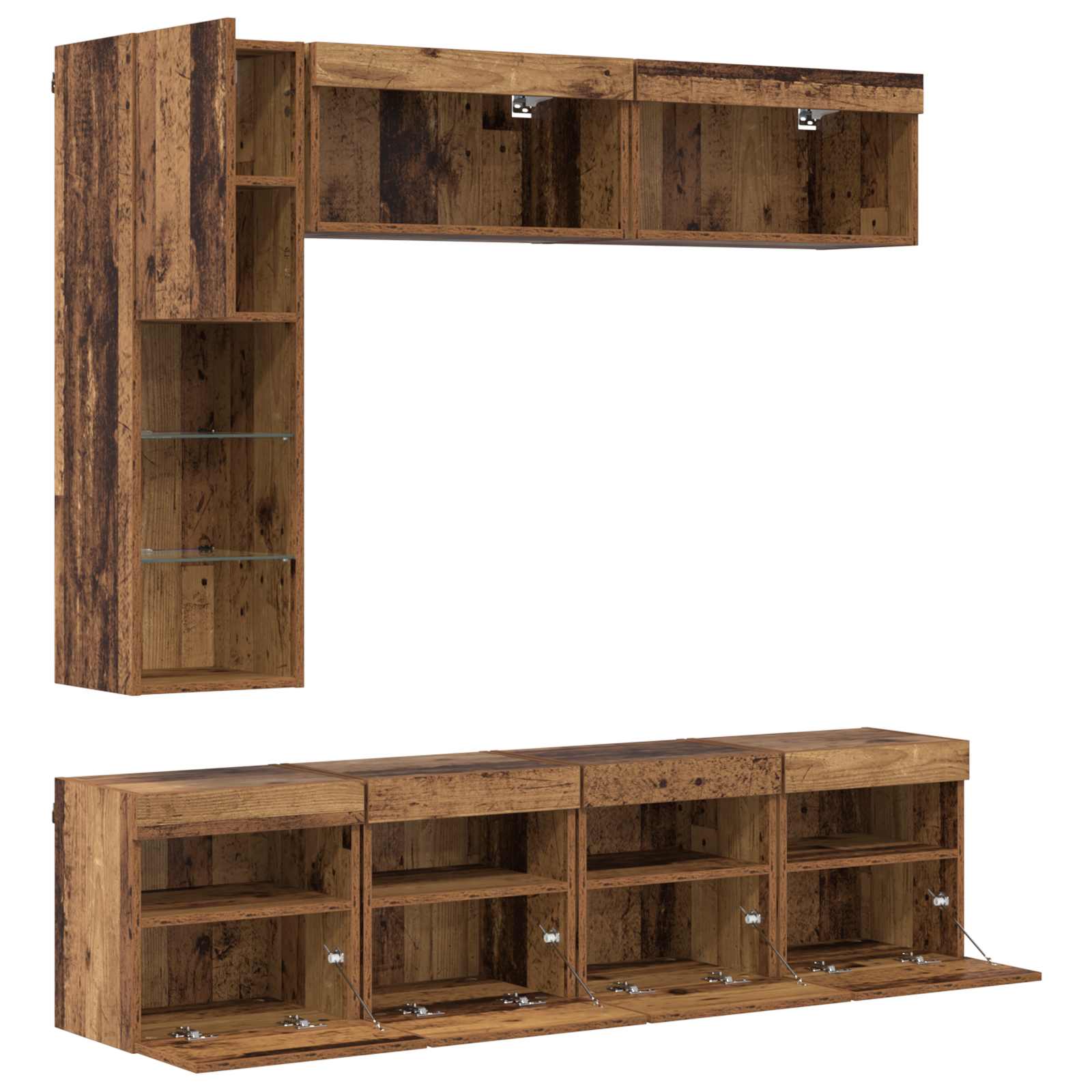 Meuble TV avec LED 7 pcs Bois ancien Bois d'ingénierie - XIOS