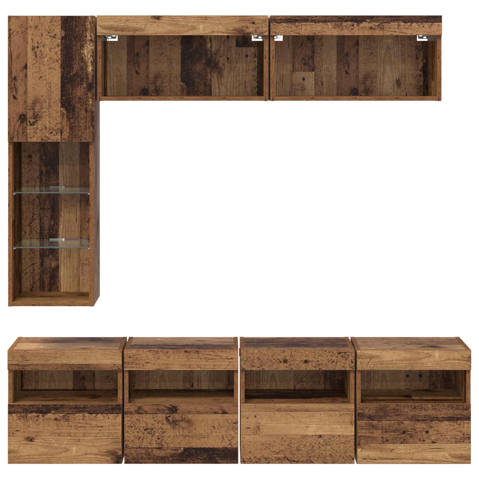 Meuble TV avec LED 7 pcs Bois ancien Bois d'ingénierie - XIOS