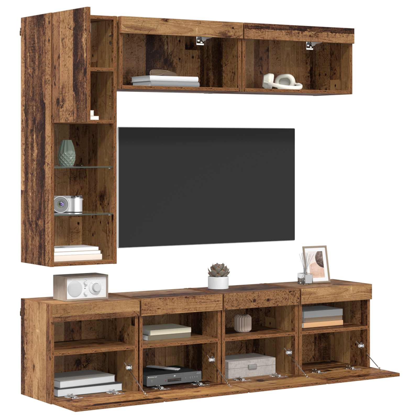 Meuble TV avec LED 7 pcs Bois ancien Bois d'ingénierie - XIOS