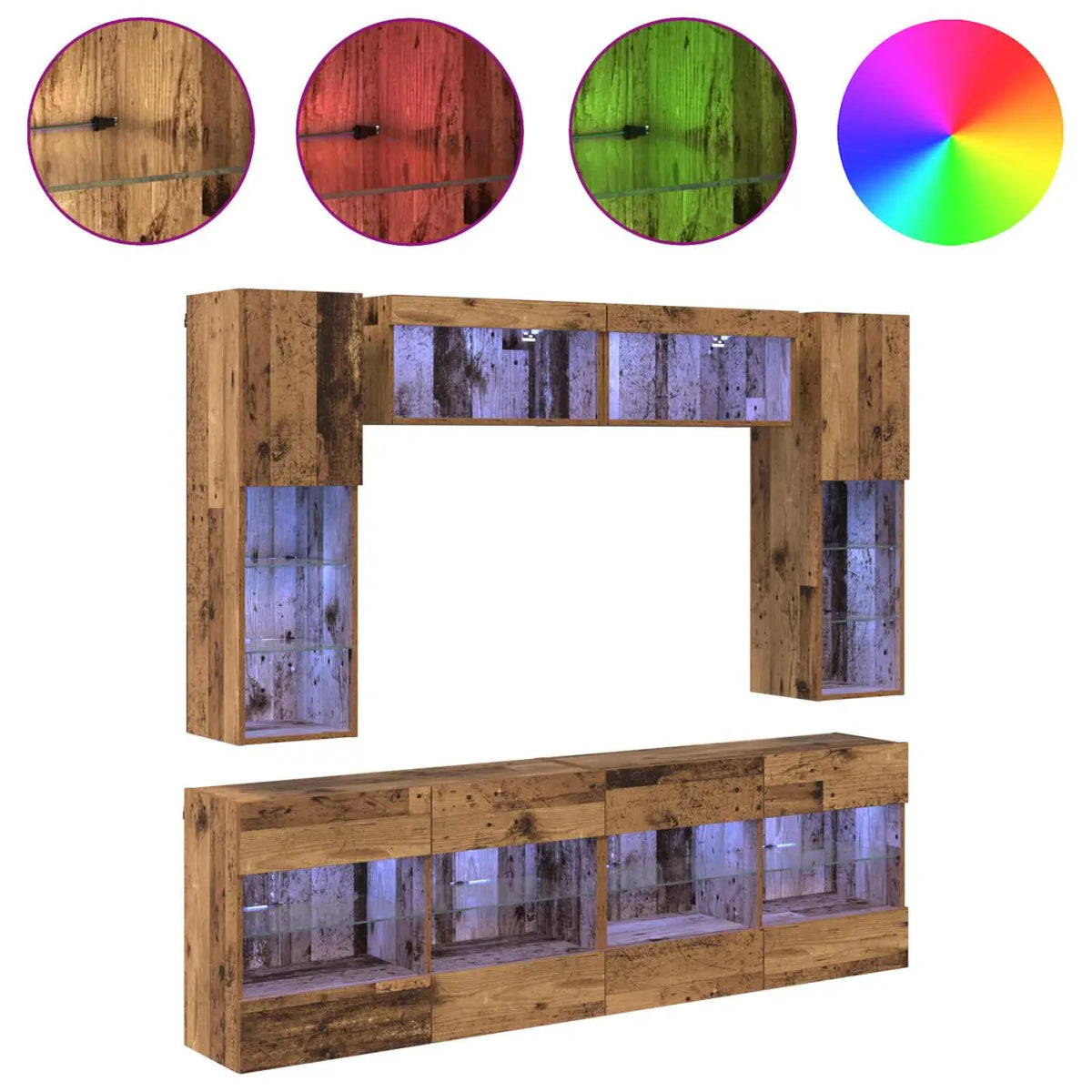Ensemble de meuble TV mural 6 pc Bois ancien Bois d’ingénierie - XIOS