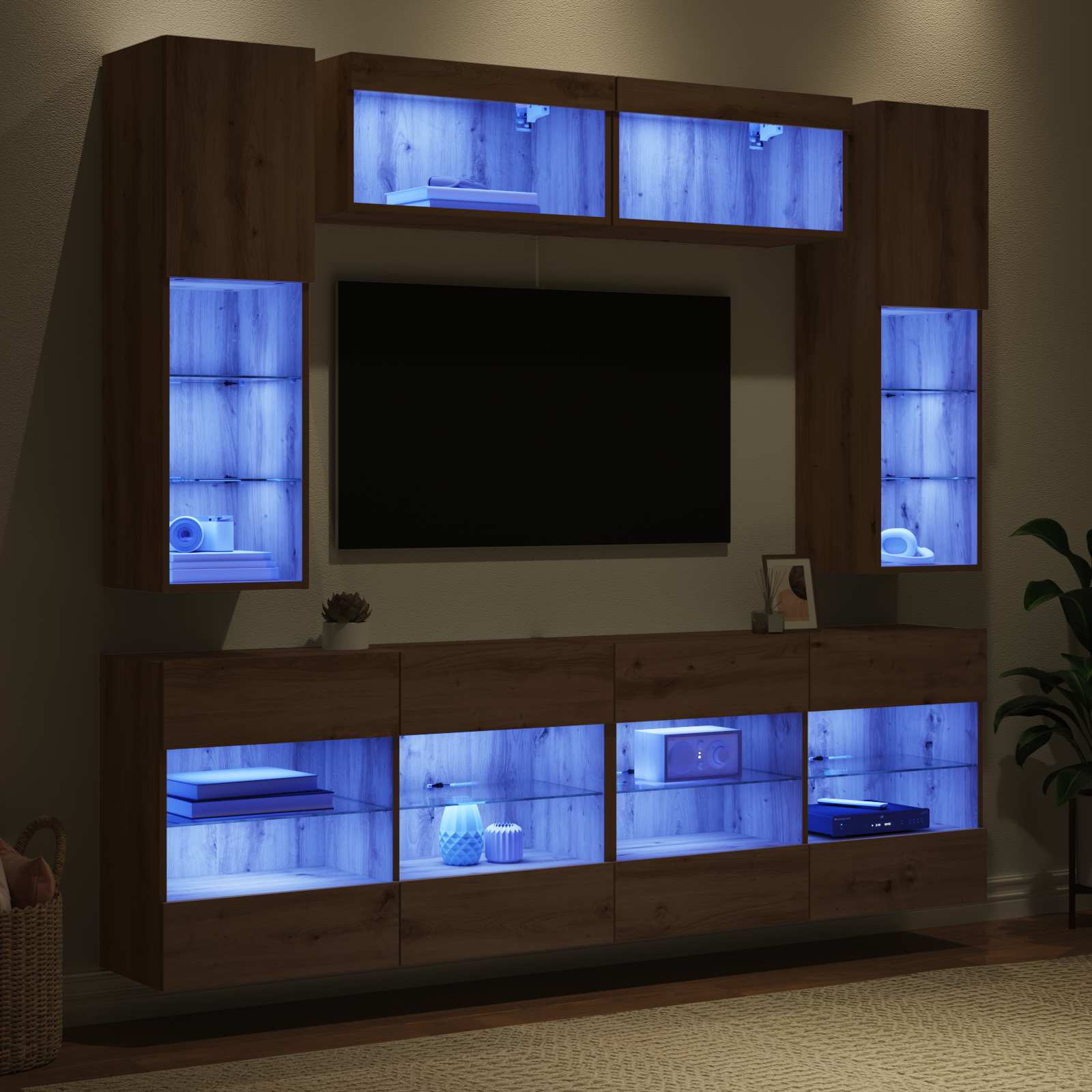Ensemble de meuble TV mural avec LED 6 pcs Chêne Artisanal - XIOS